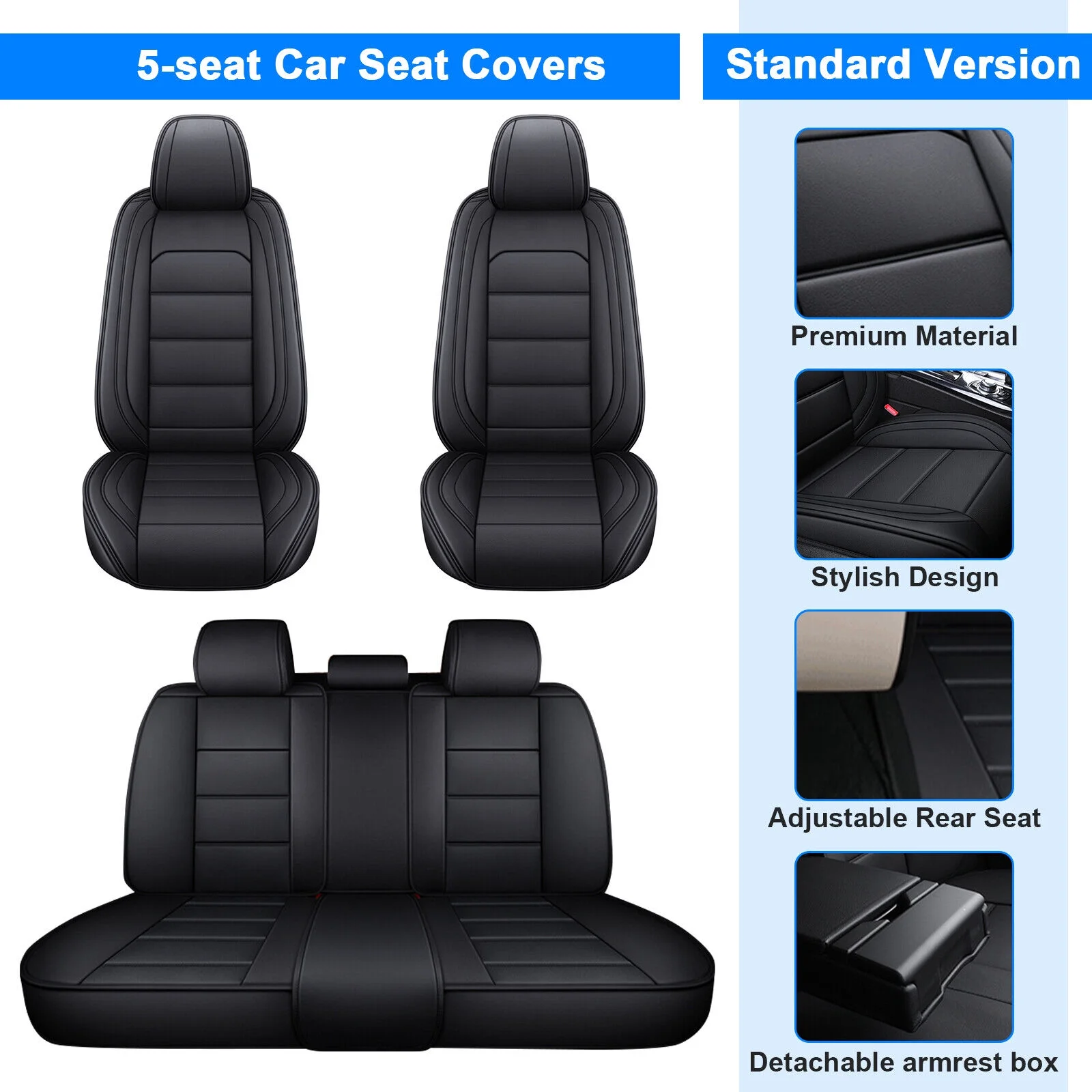 Fit for Honda Accord Car Seat Covers 5 Seats Full Set, Waterproof PU Leather Auto Seat Cushions Protector for Civic/ CR-V/ Crosstour/ Insight Black