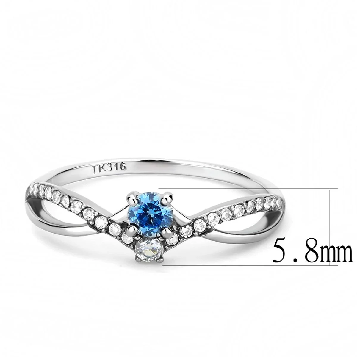 Luxe Jewelry Designs Women's Stainless Steel Pave Engagement Ring with AAA Grade Sea Blue - Size 5