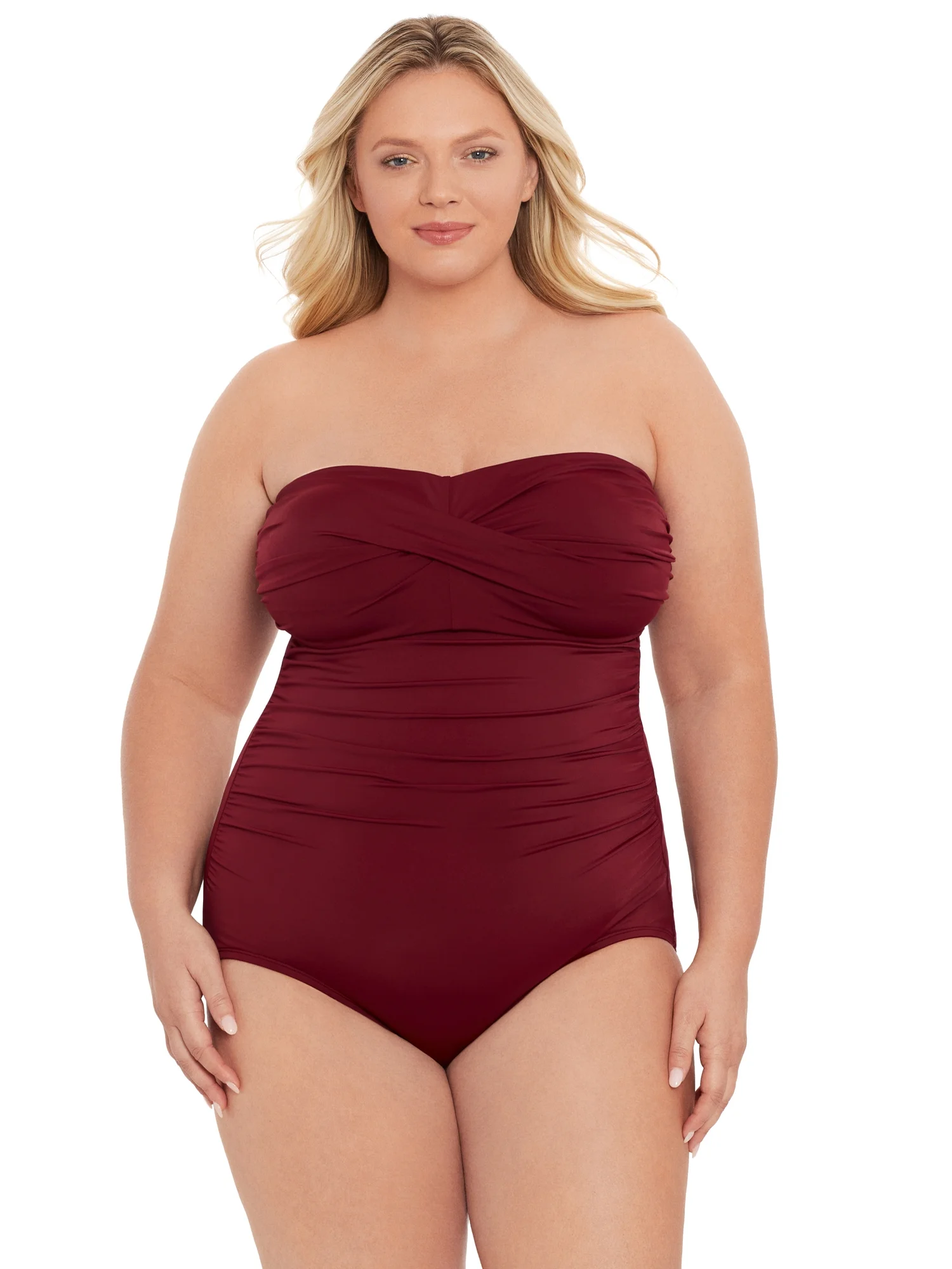 Time and Tru Women’s and Plus Bandeau Twist Front One Piece Swimsuit