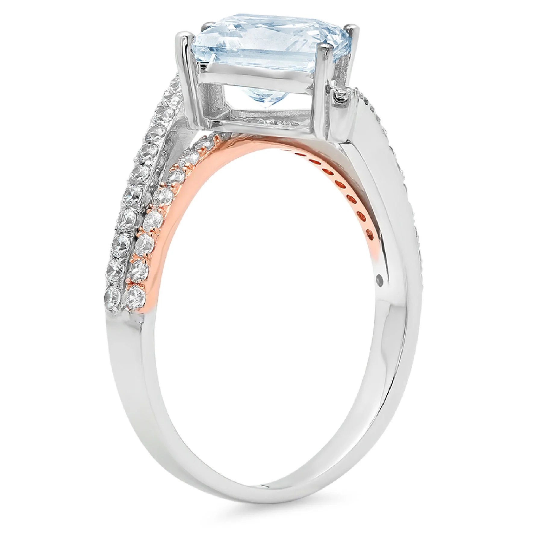 2.49ct Princess Cut Blue Simulated Diamond 18k White Rose Gold Engraving Statement Bridal Anniversary Engagement Wedding Ring Size 3.5