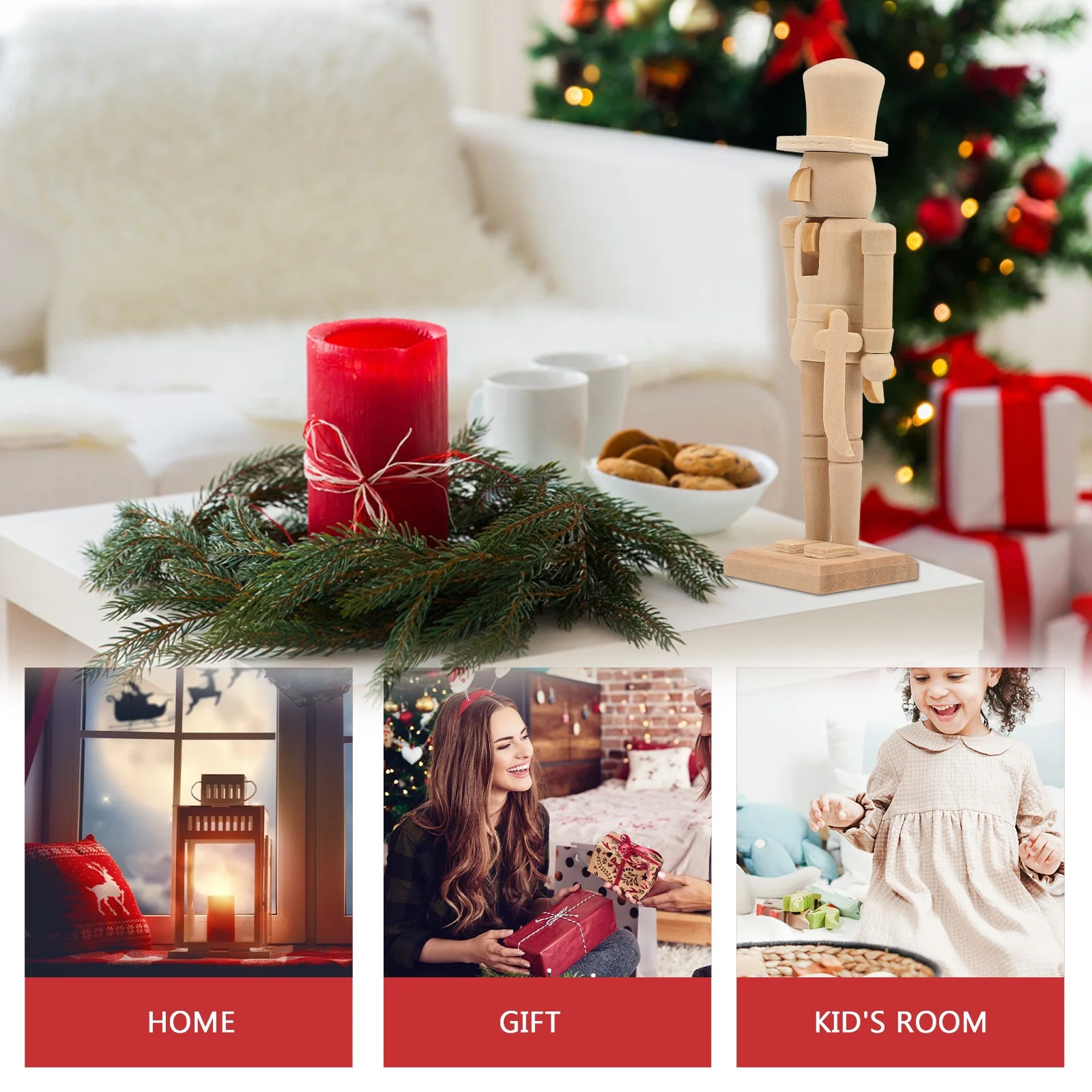 36 Pcs Nutcracker Ornament Unfinished Peg Dolls Decorative Wooden Walnut