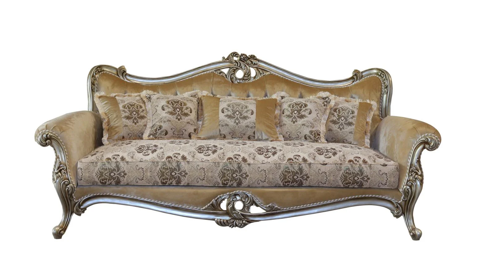 Luxury Antique Silver Wood Trim VALERIA Sofa EUROPEAN FURNITURE Traditional