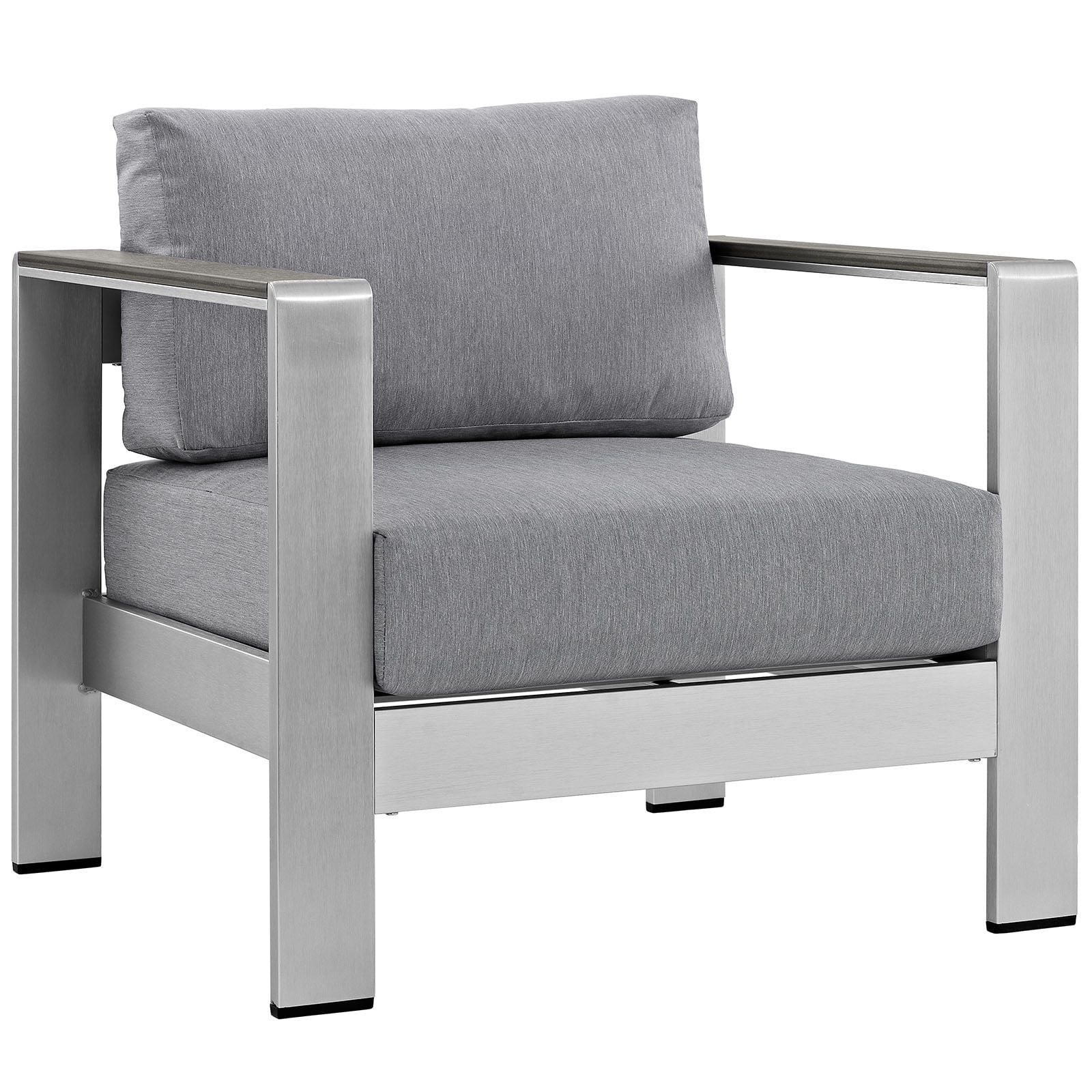 Modway Shore Outdoor Patio Aluminum Armchair in Silver Gray