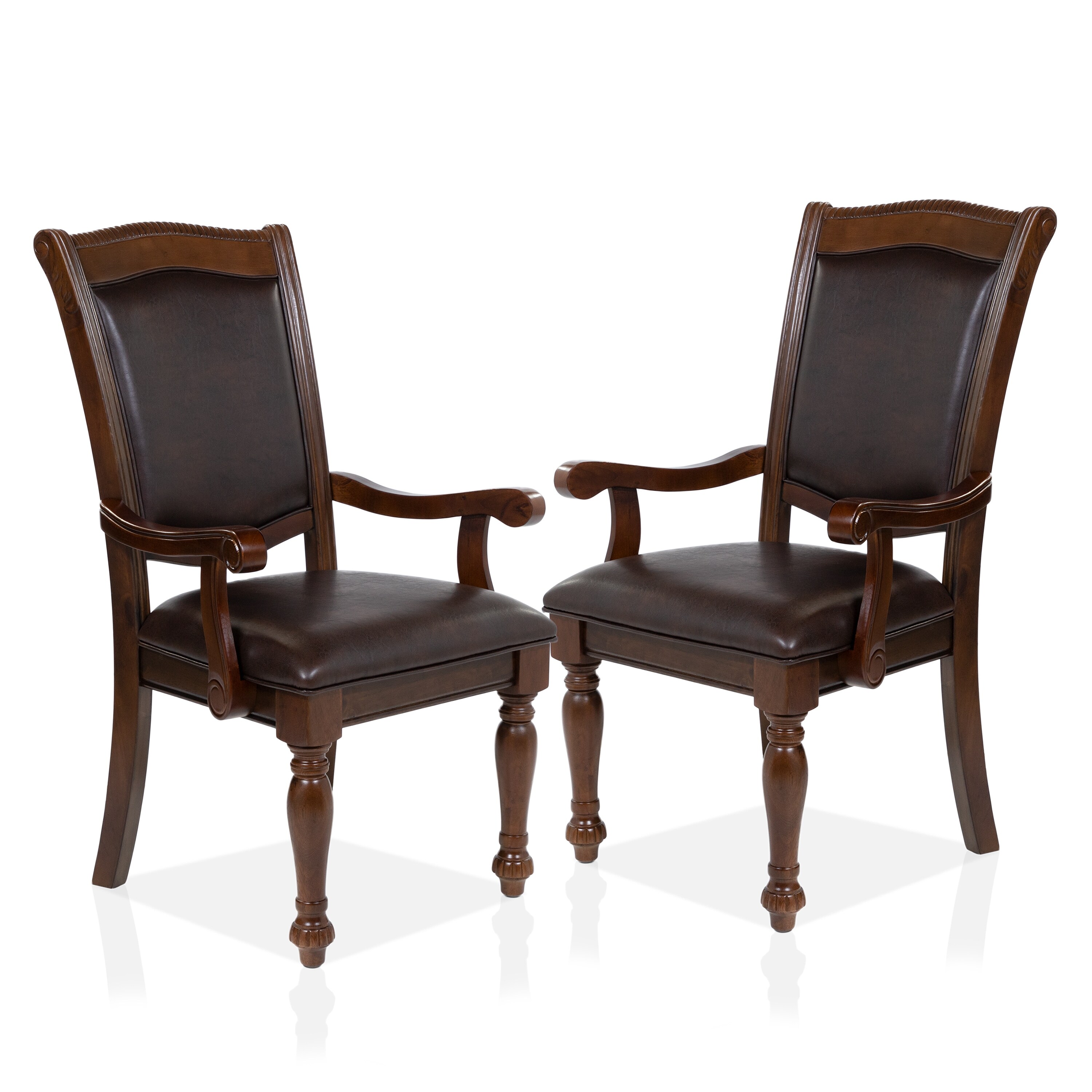 Furniture of America Tima Traditional Faux Leather Dining Arm Chairs (Set of 2) by