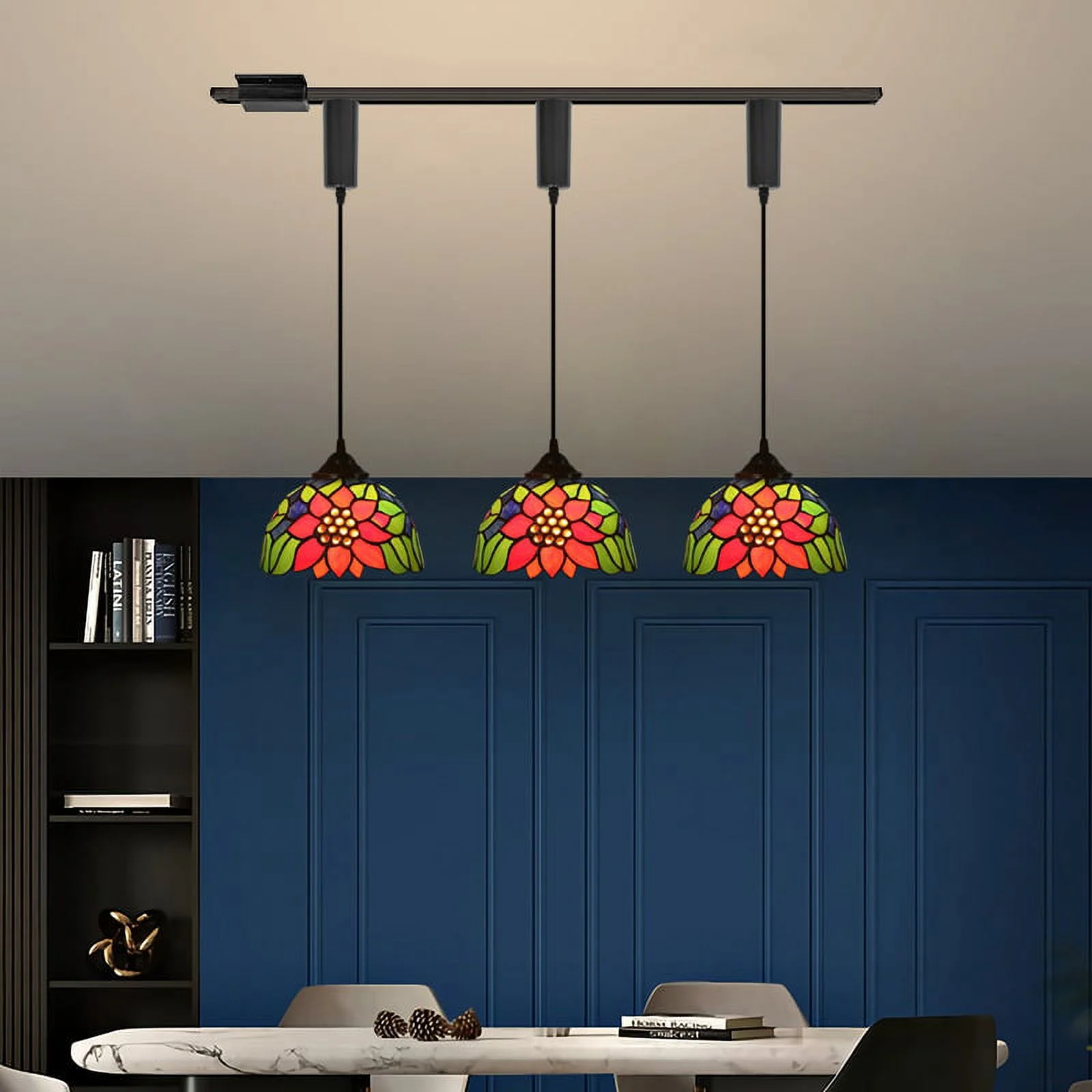 Kiven H Track Pendant Lightning,Adjustable Cord Length,Tiffany Style H Track Lighting Pendant Lights, 3 Lights