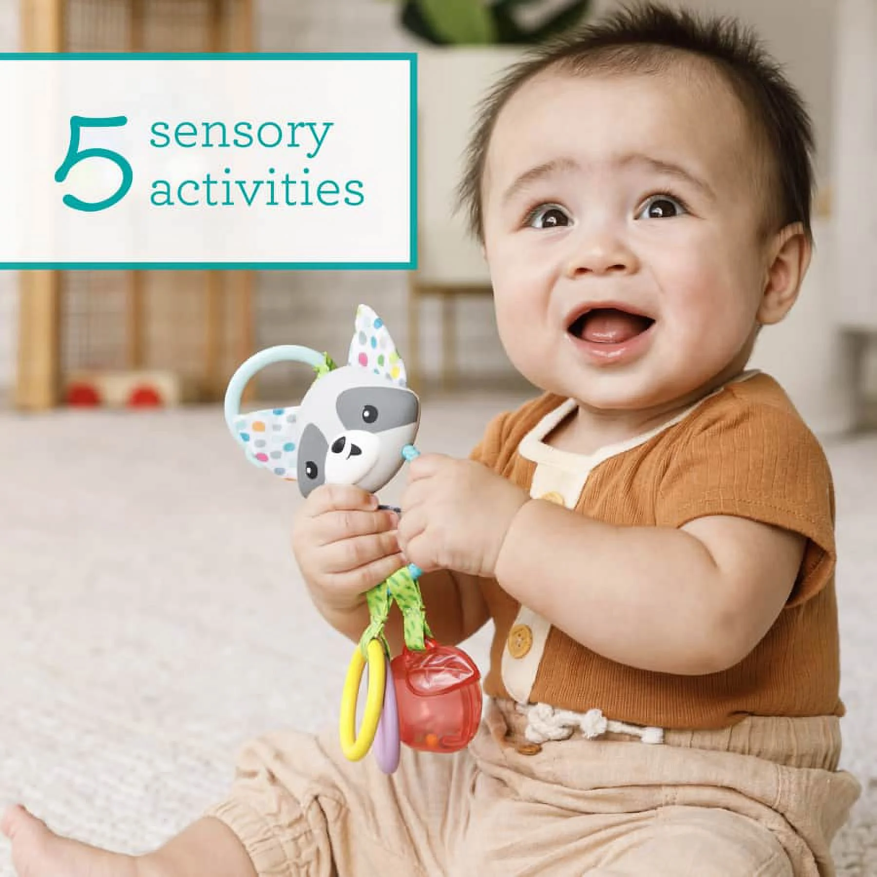 Infantino Jingle Charms Rattle, Raccoon, Multicolor for Infants 0+ Months