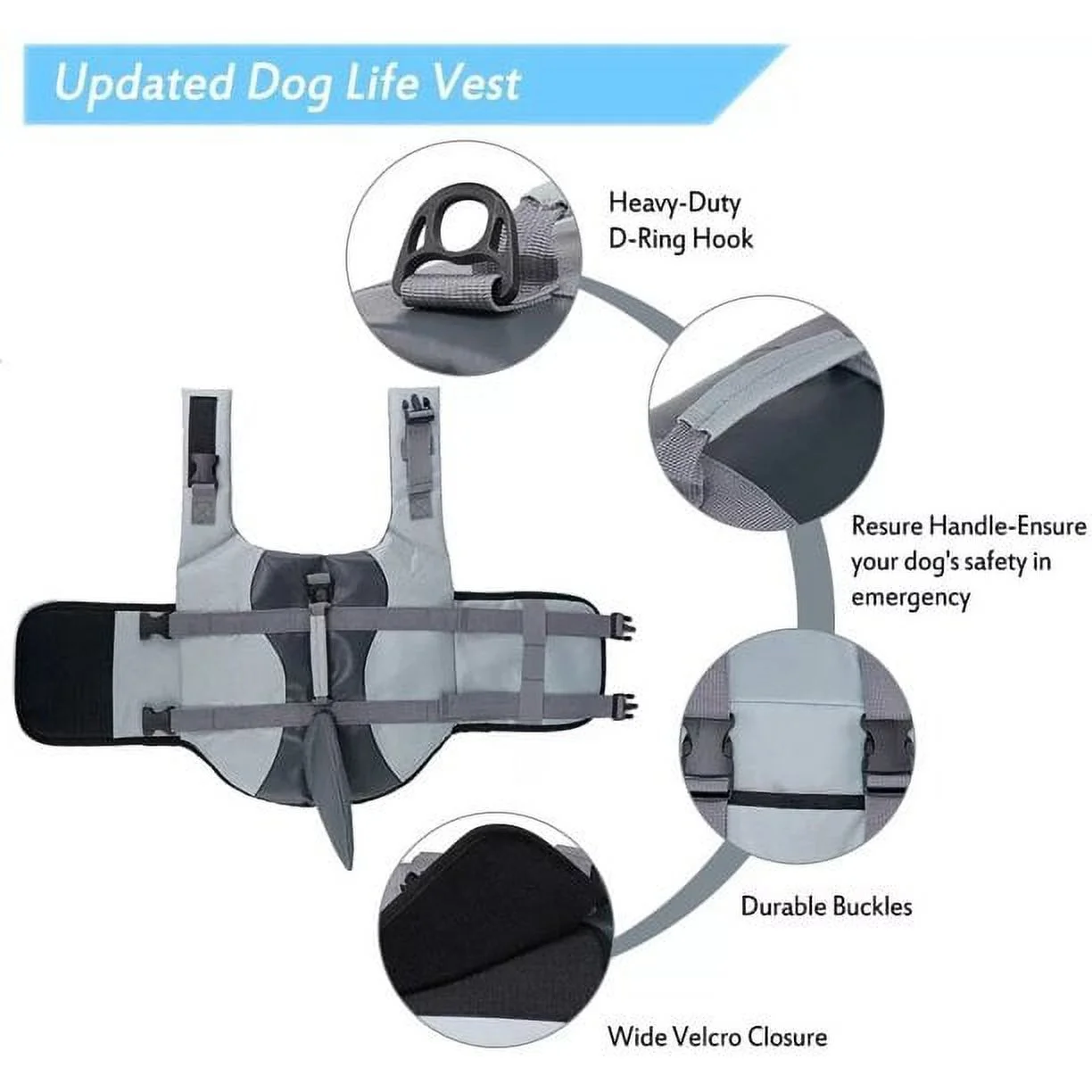 Dog Life Jacket Ripstop Dog Life Vest Adjustable Dog Life Preserver with Buoyancy and Rescue Handle
