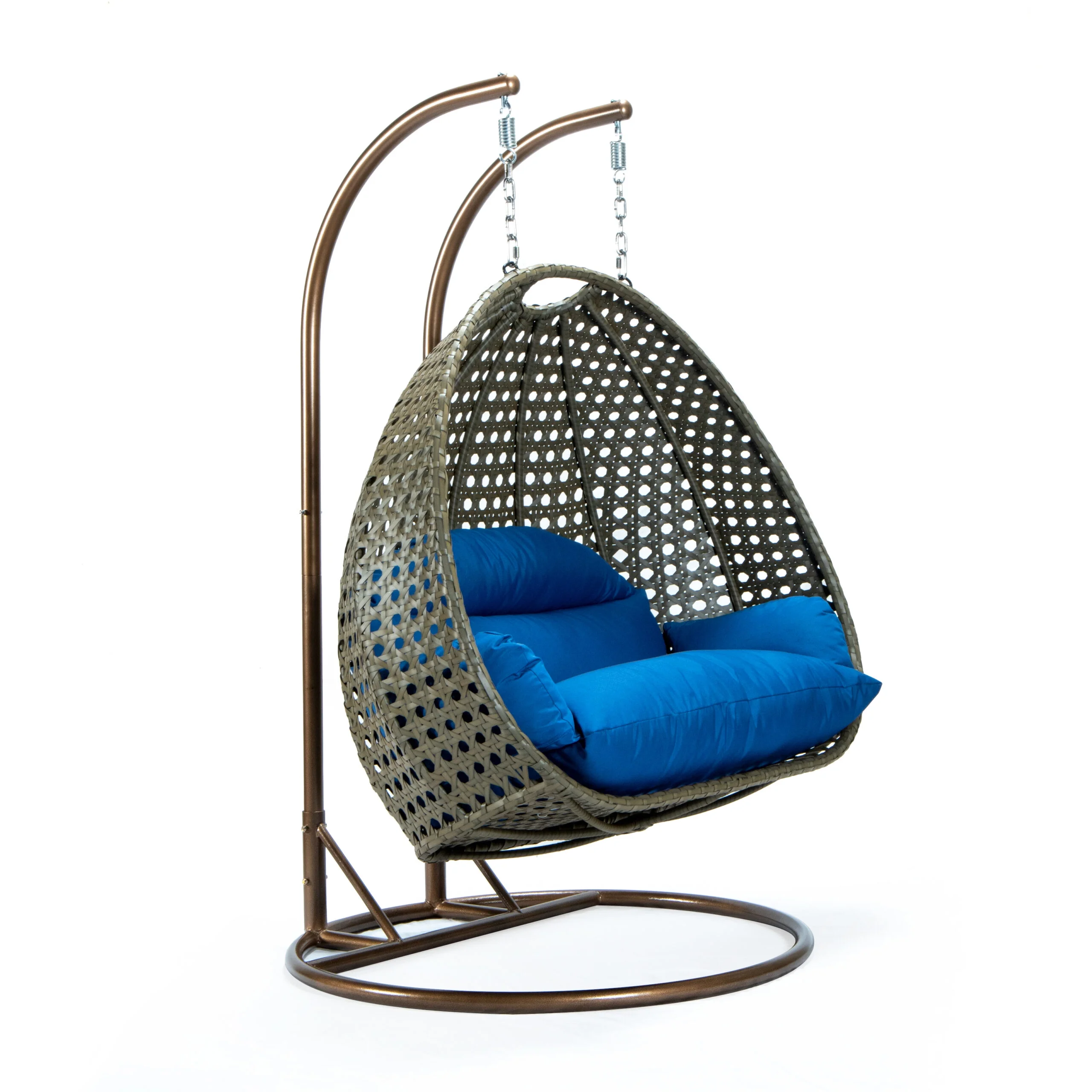 LeisureMod Wicker Hanging 2 person Egg Swing Chair,Blue