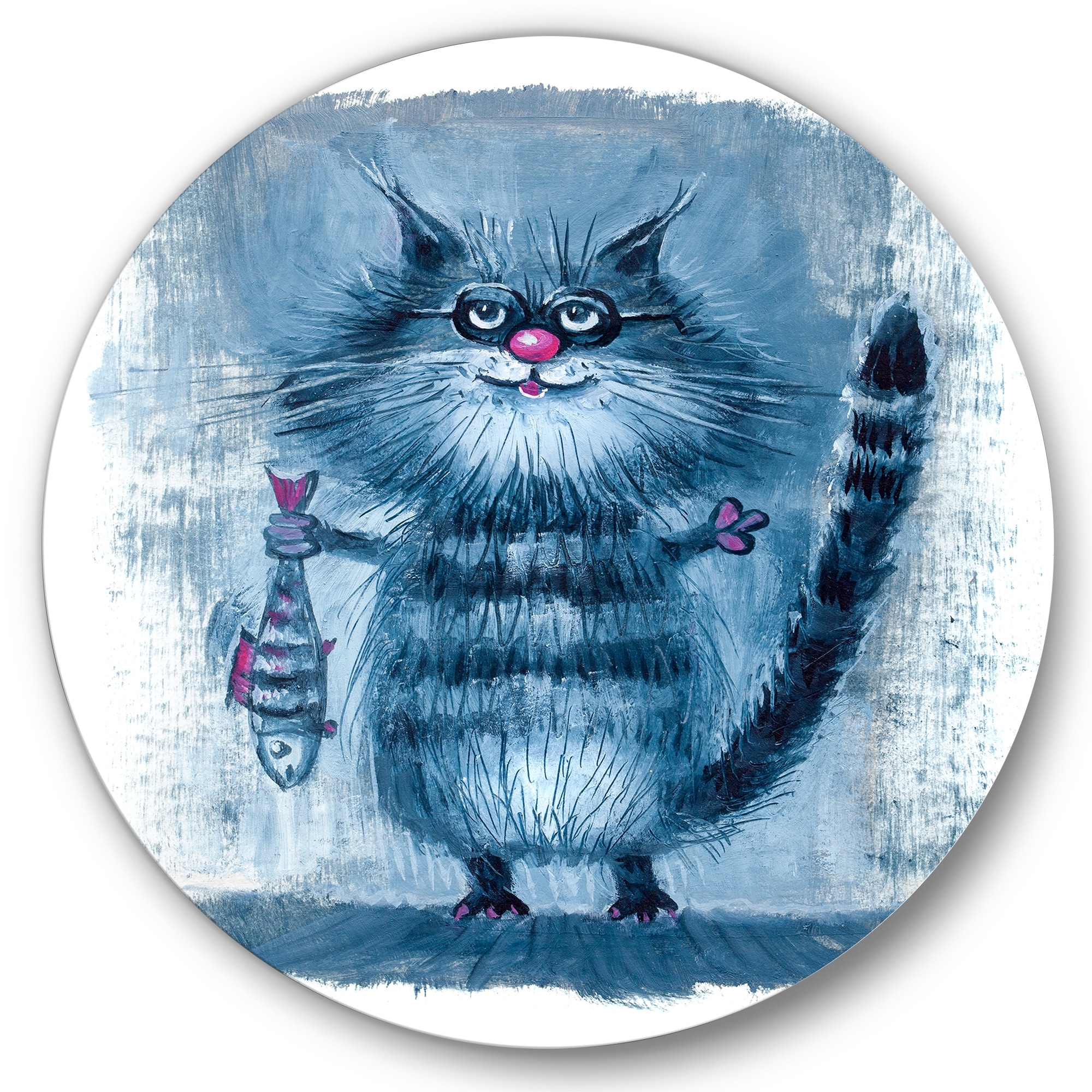 DESIGN ART Designart 'Cat Holding A Fish In Its Claws' Nautical & Coastal Metal Circle Wall Art 36x36 - Disc of 36 Inch