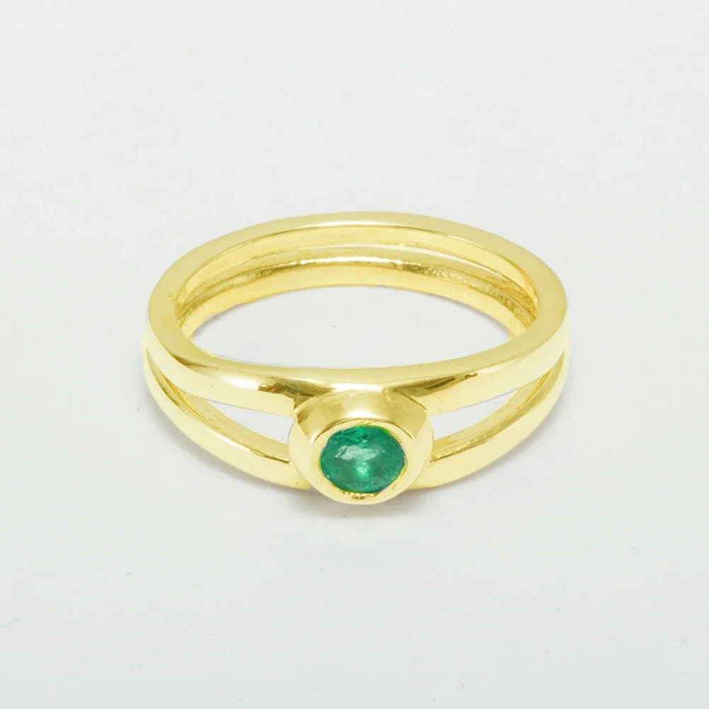 LBG 375 9k Yellow Gold Real Genuine Emerald Womens Solitaire Engagement Ring - Size 10