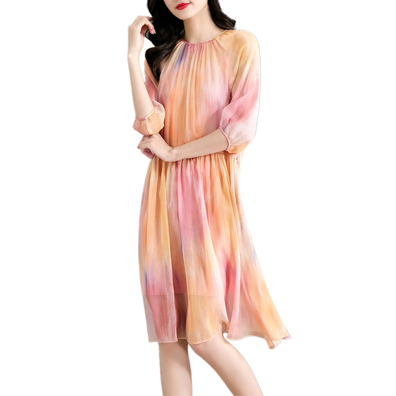 VBARHMQRT Black Dresses for Women Long Sleeve Going Out Ladies Natural Silk Dress Ol Temperament Fashion Floral Long Sleeve Beach Dress Jean Dress Party Dresses for Women 2024 Sexy Mini