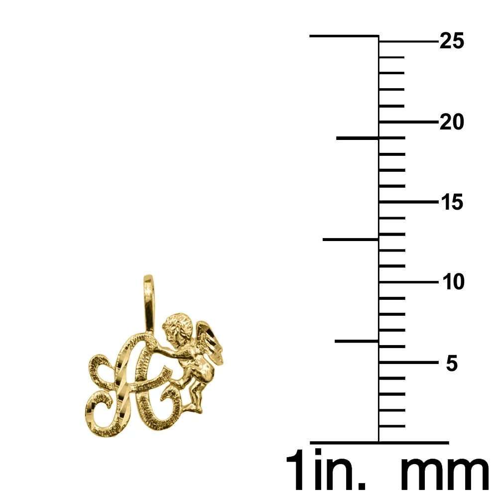 Precious Stars 14K Yellow Gold Cherub and Cursive Initial Letter 'A' Pendant with 16