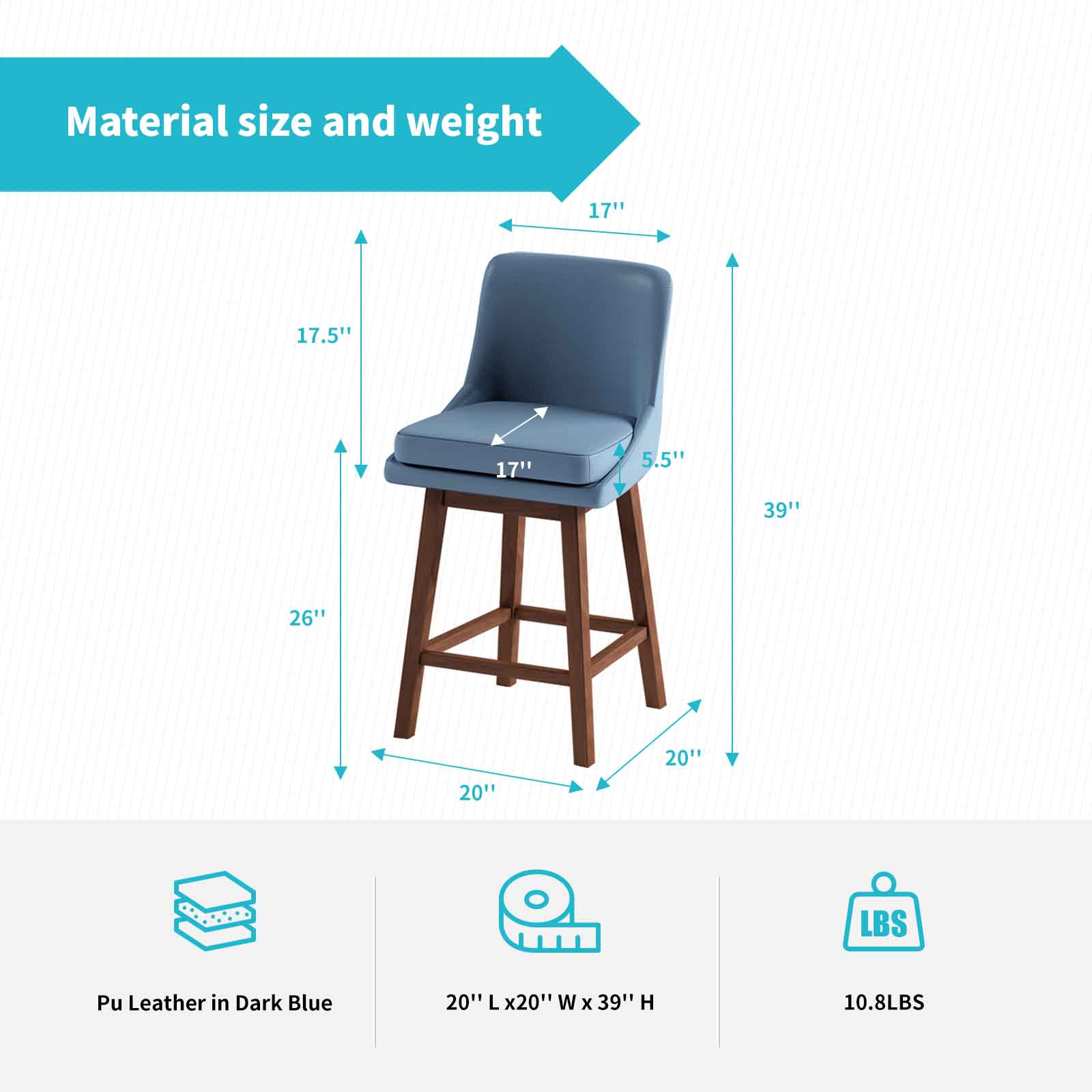 CECER Counter Height Bar Stools Set of 2, 26