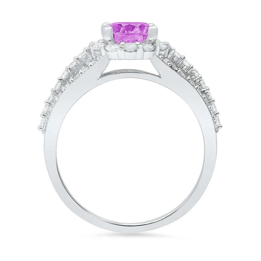1.76ct round cut simulated alexandrite 18k white gold anniversary engagement halo ring size 10.5
