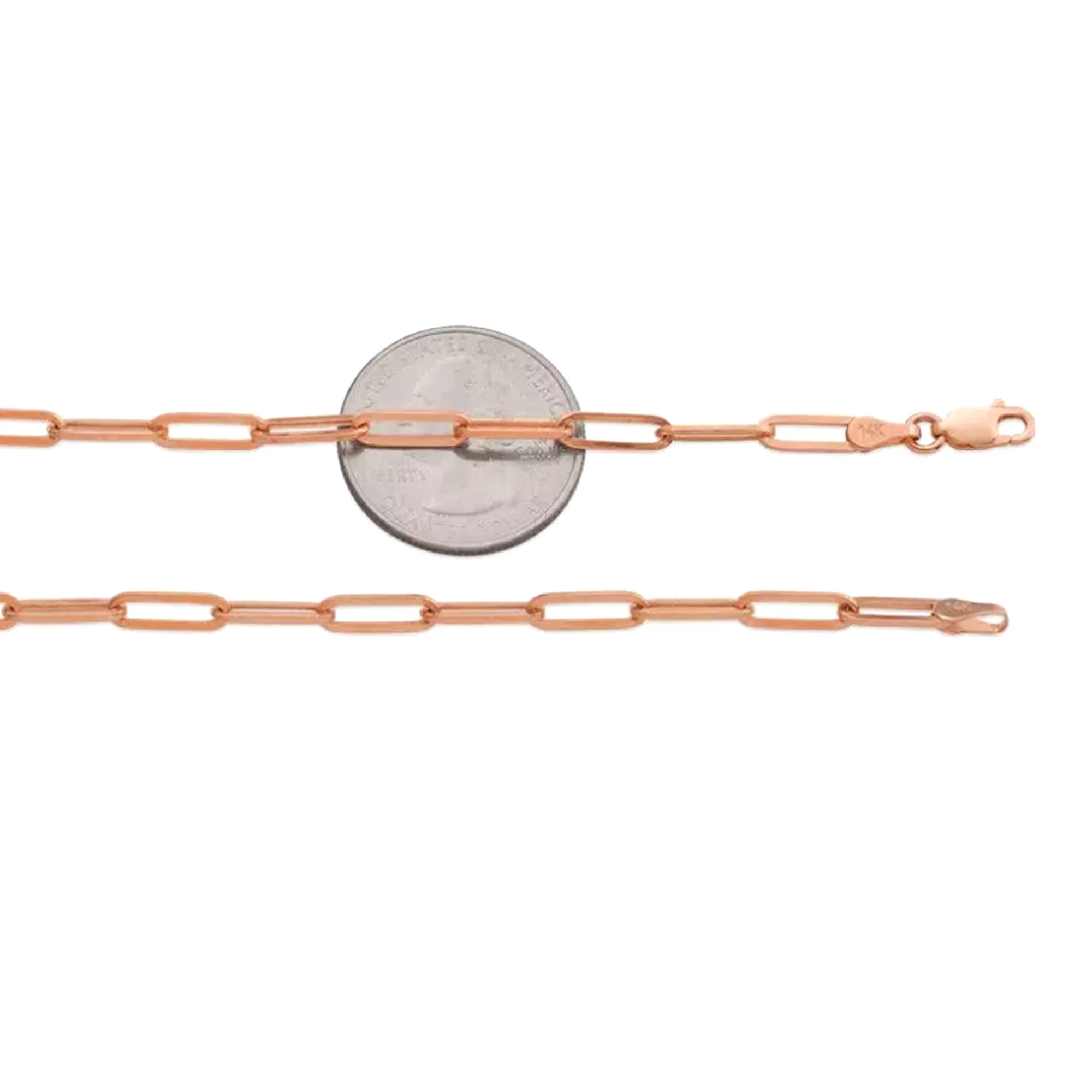 14k Rose Gold Paperclip Chain Necklace, 3mm, 20