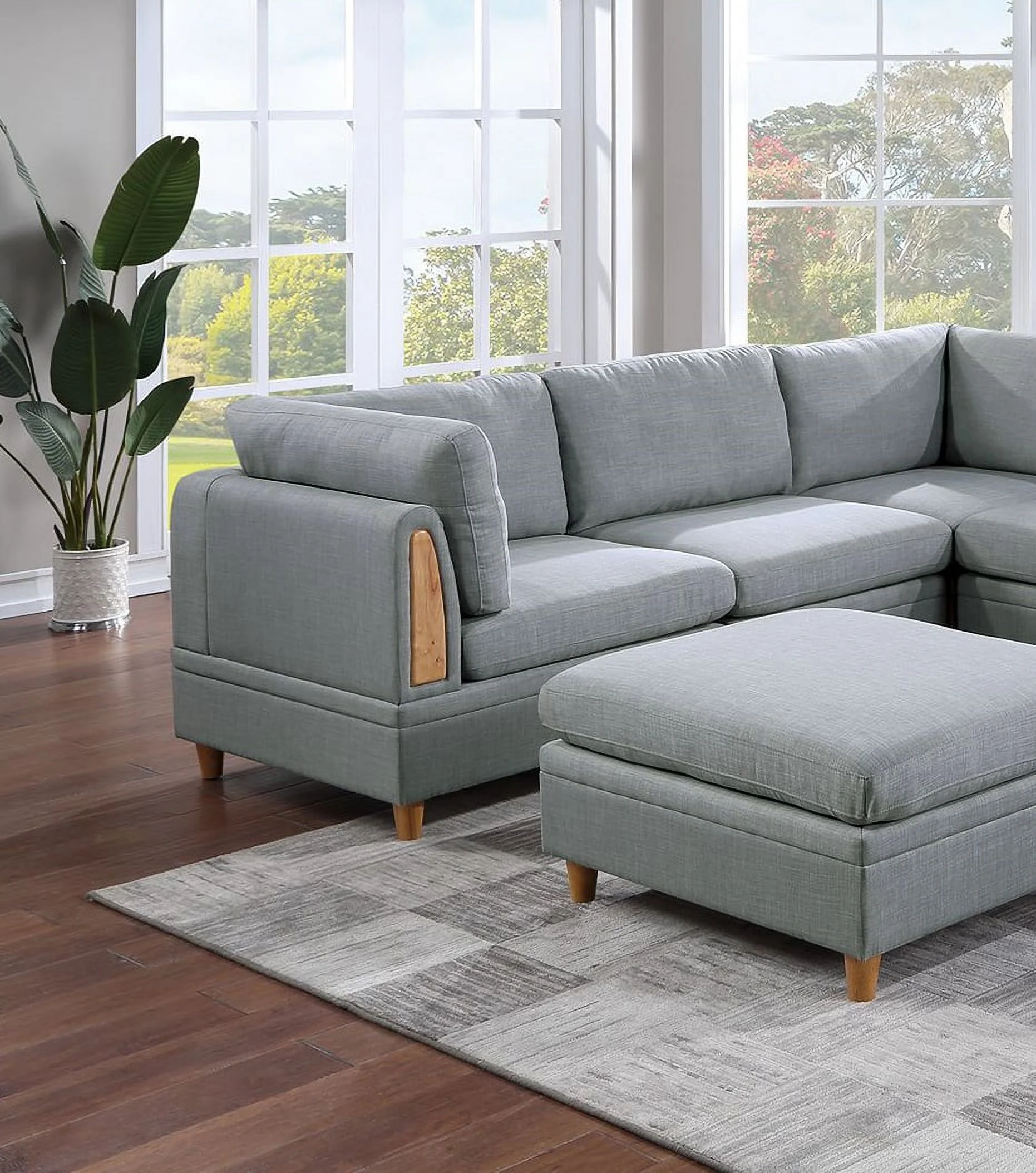 Dcenta Living Room Furniture 8pc Sectional Sofa Set Light Grey Dorris Fabric Couch 3x Wedges 3x Armless Chair And 2x Ottomans