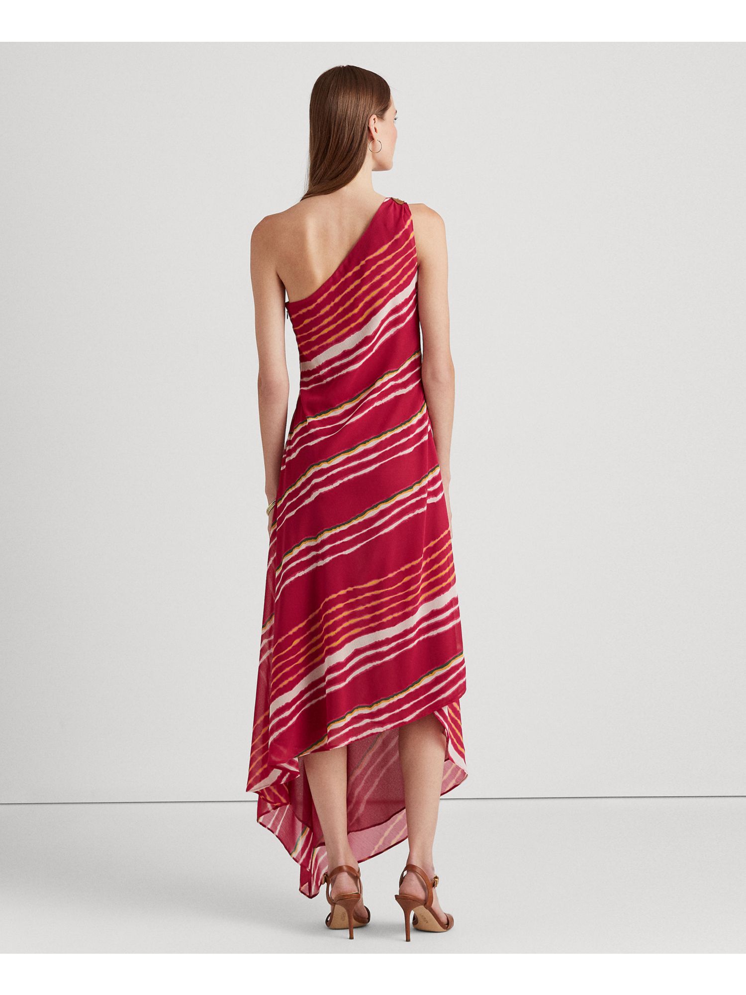 RALPH LAUREN Womens Pink Striped Sleeveless Asymmetrical Neckline Maxi Shift Dress 14