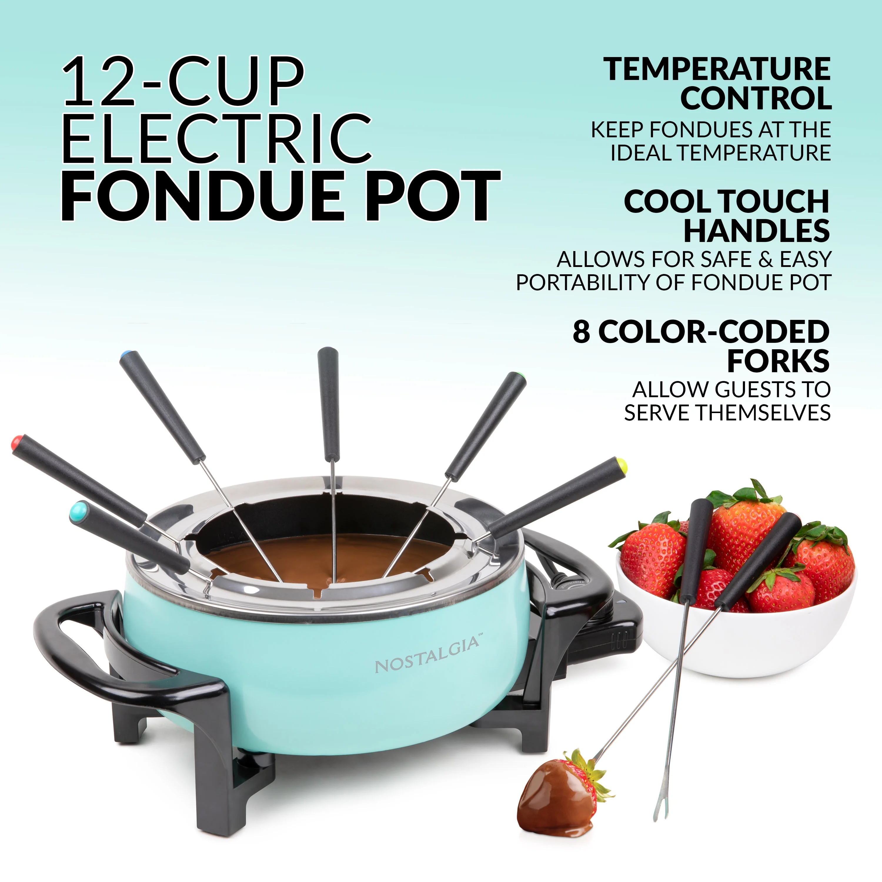 Nostalgia FPS6AQ 12-Cup Electric Fondue Pot, Aqua