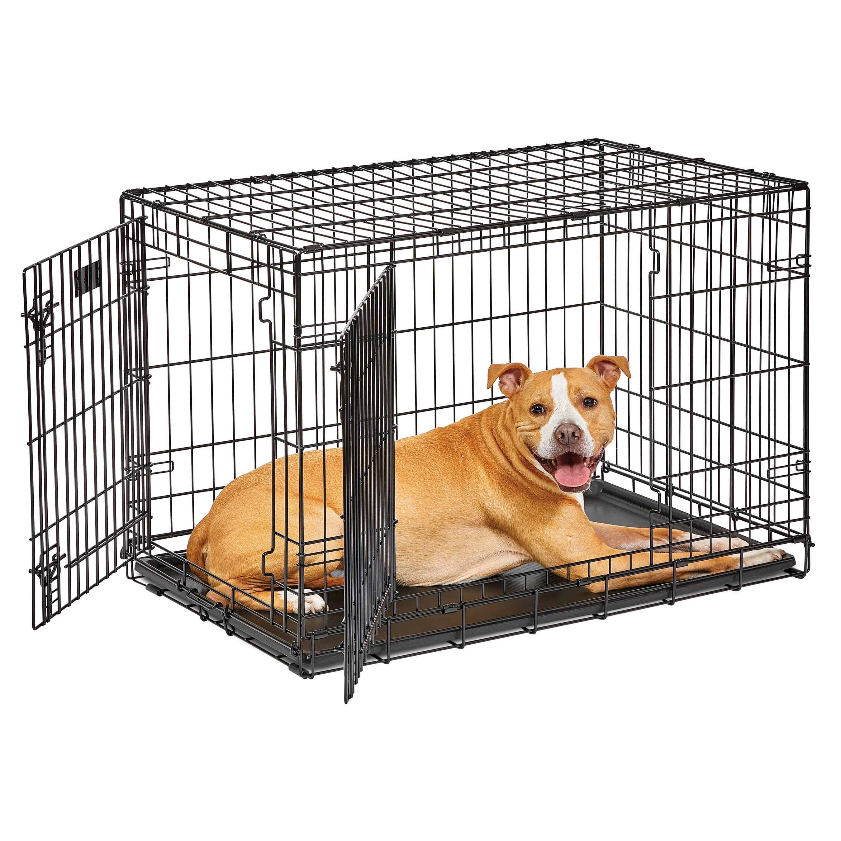 MidWest Homes for Pets Medium Dog Crate Newly Enhanced LifeStages 36' Double Door Folding Metal Dog Crate with Divider Panel, Floor Protecting Feet & Dog Pan, 1636DDU, 37.26L x 24.76W x 26.31H Inches