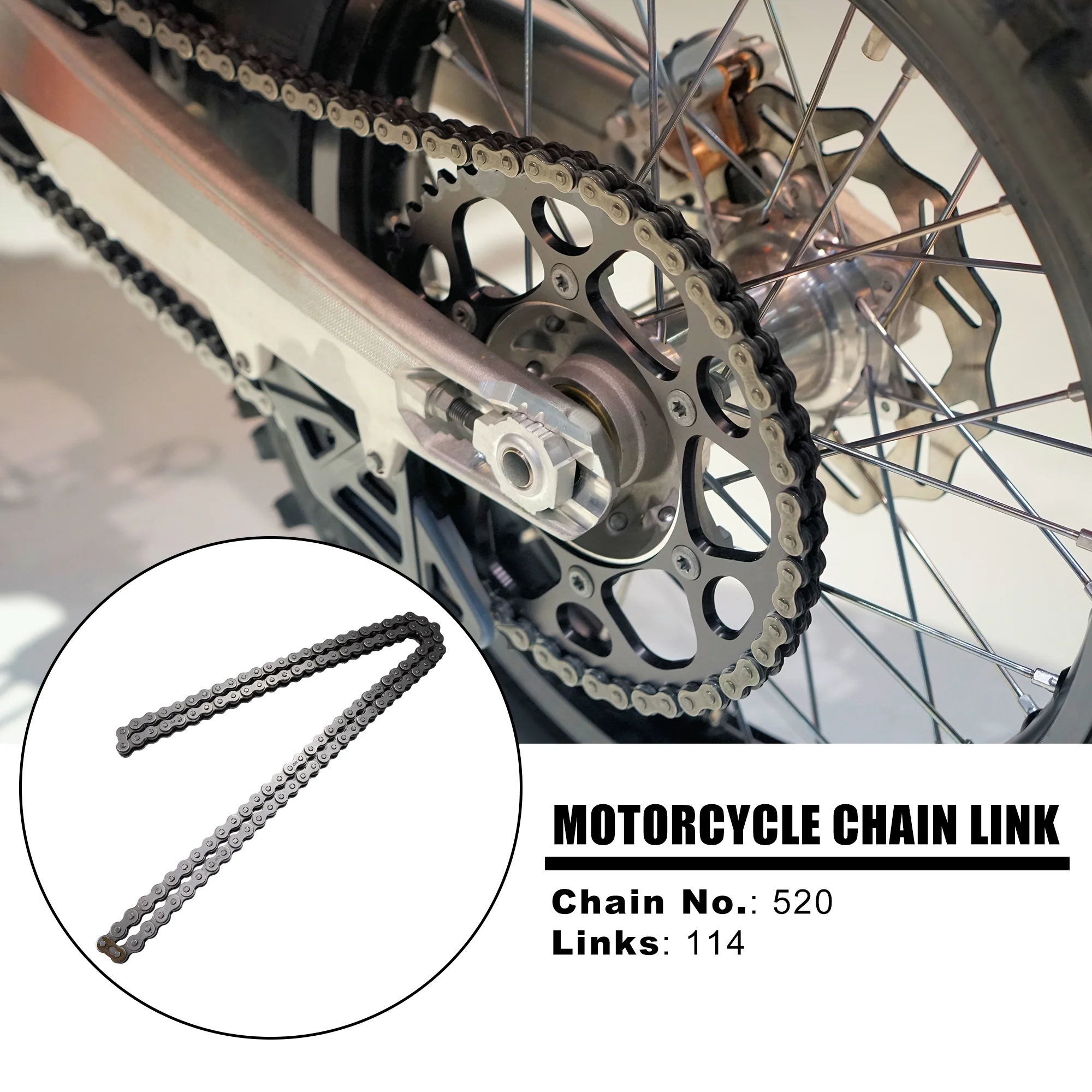 520 Motorcycle Chain 114 Link Non O-Ring with Connecting Master Link for ATV Dirt Bike