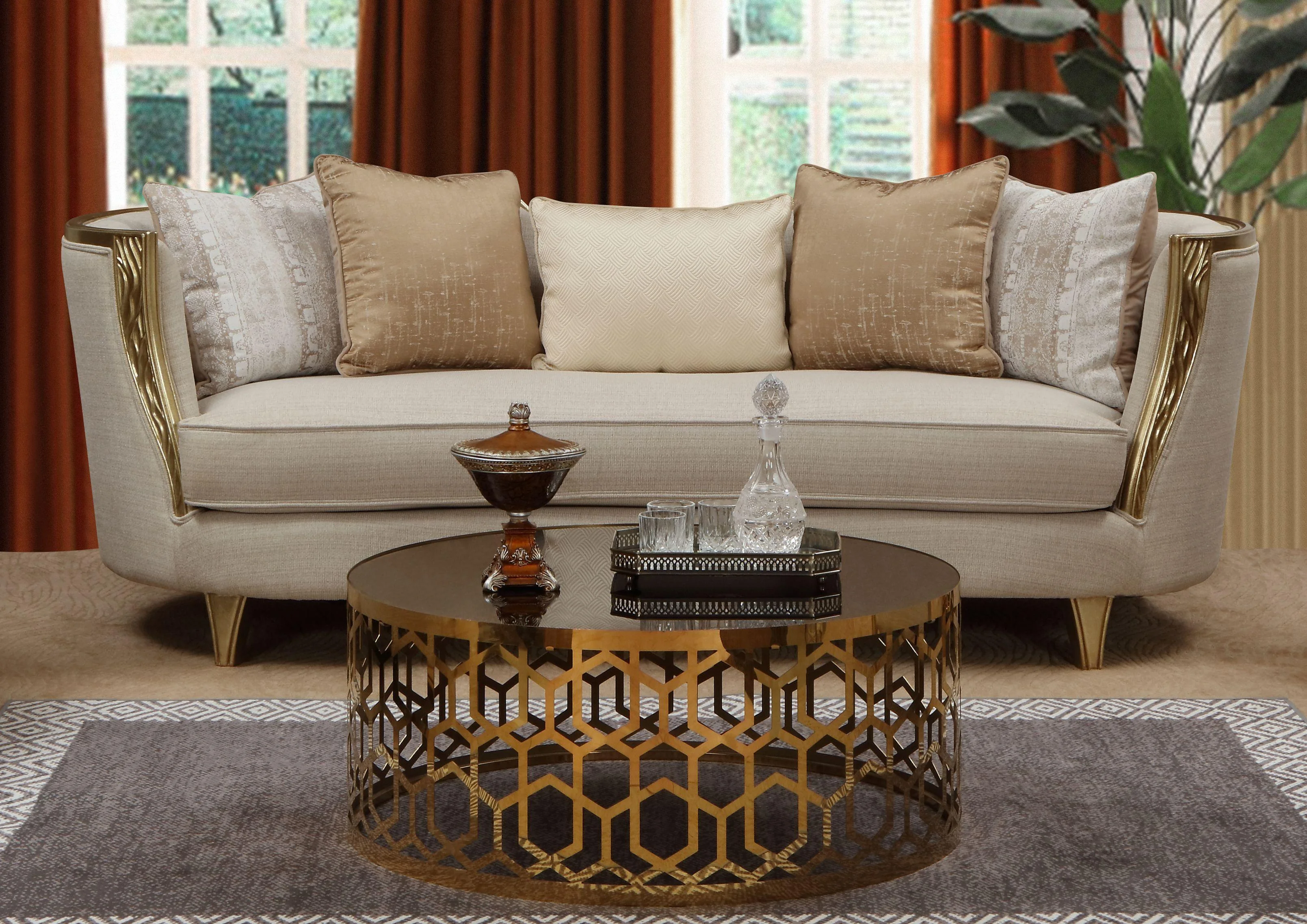 Modern Style Beige Sofa Set 3Pcs in Gold finish Cosmos Furniture Cora