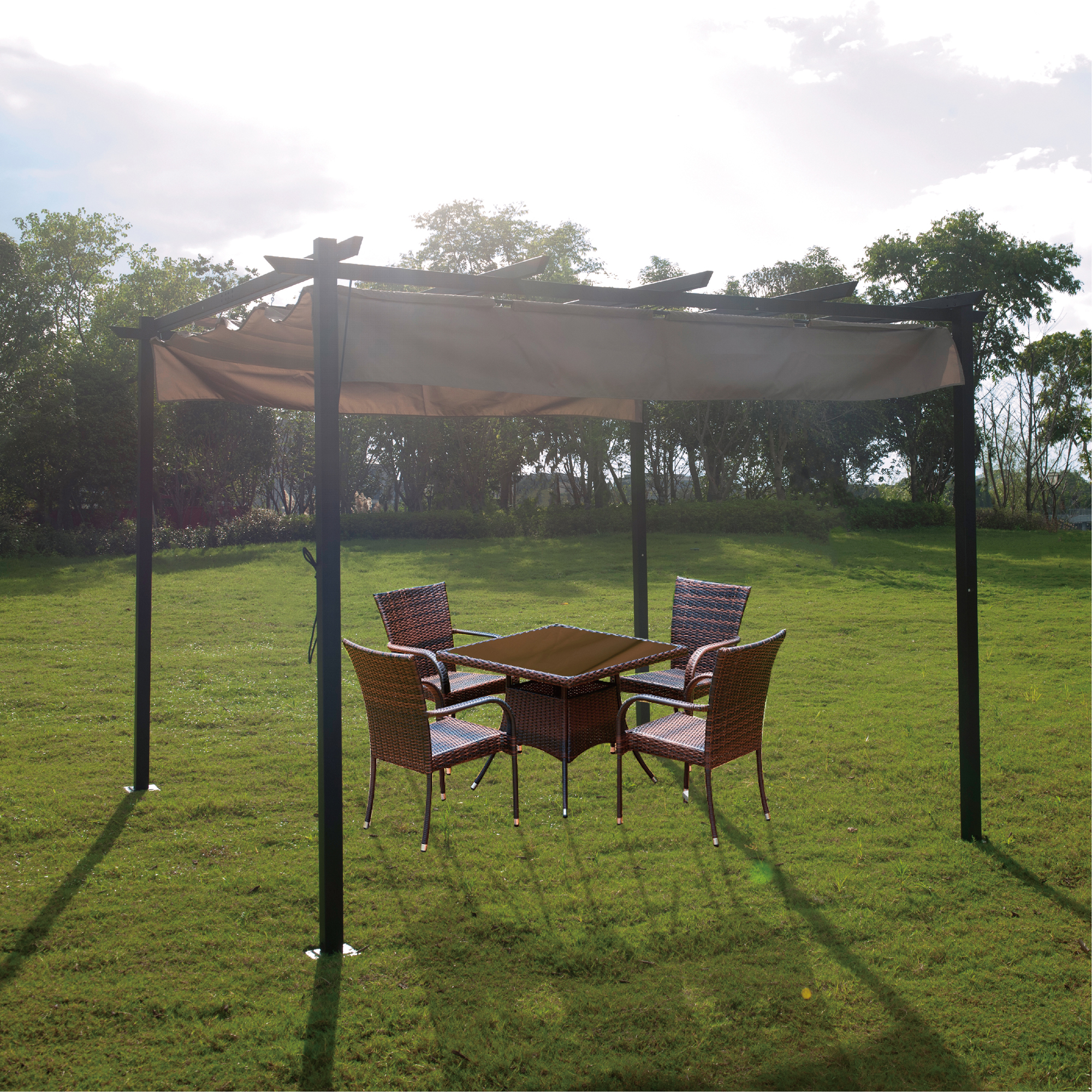 9 x 9 Ft Outdoor Pergola Gazebo W/ Sun Shades Patio Steel Party Tent Canopy