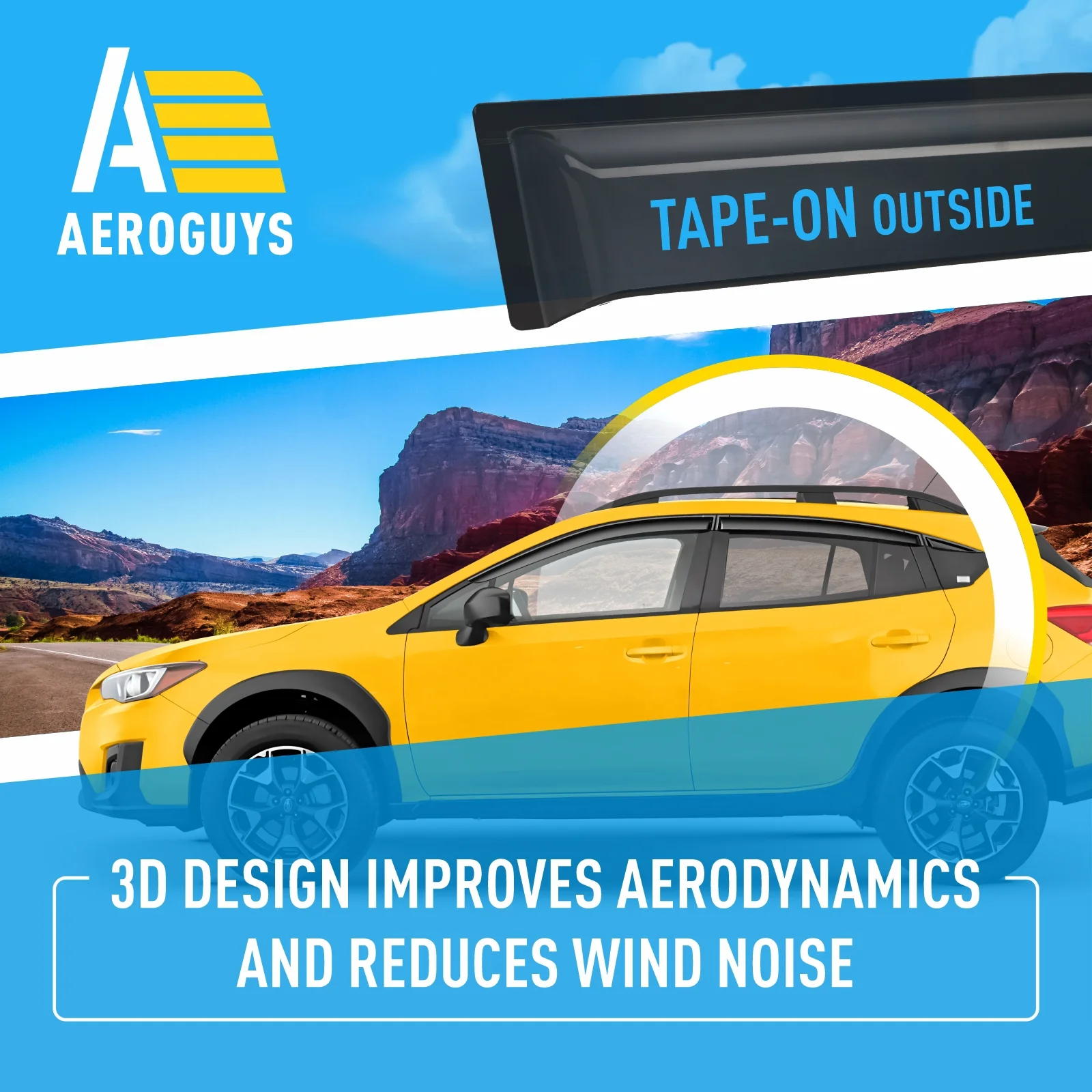 AEROGUYS Tape-On Window Deflectors Extra Durable Window Visors Rain Guards Fit for Subaru XV Crosstrek 2018-2023, Sun Visors, Wind Vent Visors, Car Accessories - 6pcs. AG0297