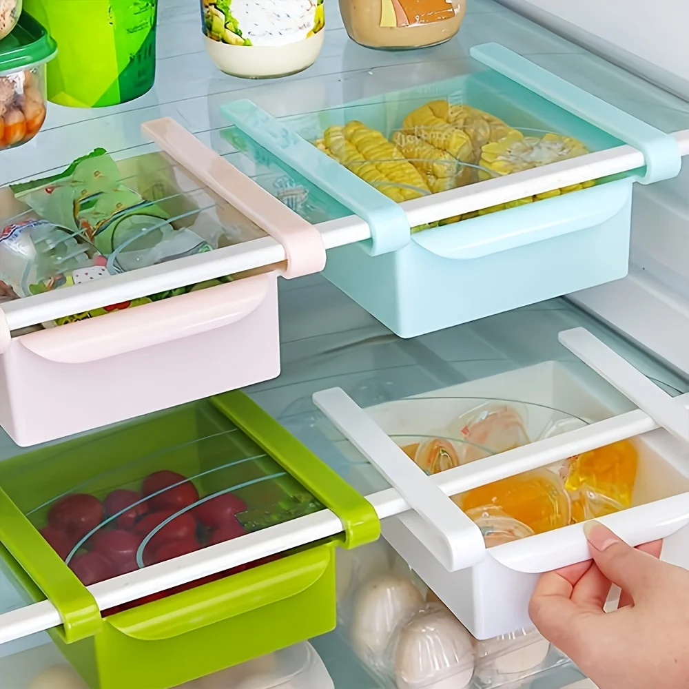 1pc Fridge Drawer Organizer, Retractable Drawer Refrigerator Storage Box, Unique Design Pull Out Bins, Fridge Shelf Holder Storage Box