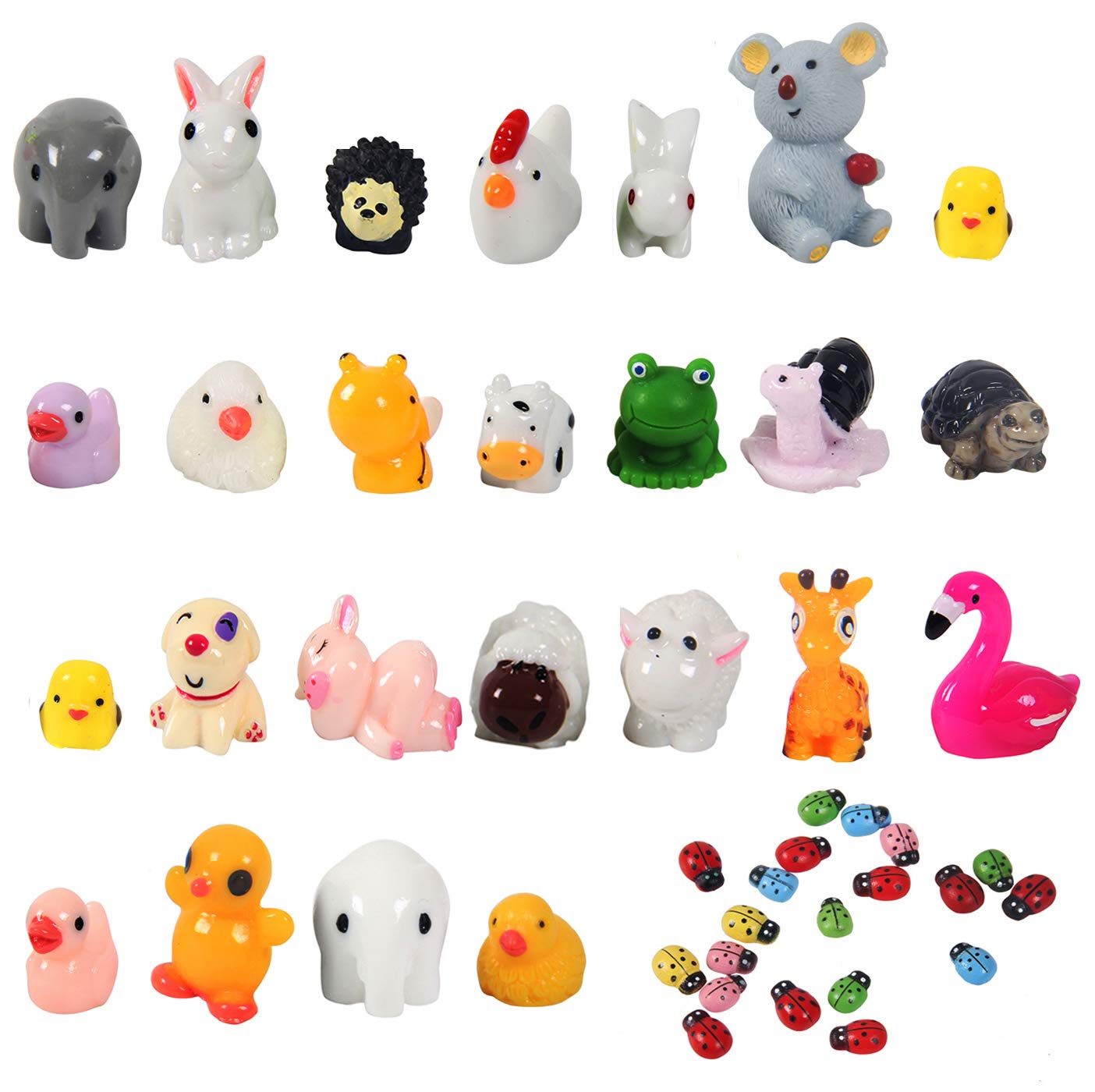 Kbraveo 45Pcs Mini Animals EC36&nbsp;Miniature Ornament Kits for Gardens Dollhouse Décor,Elephants,Rabbits,Hedgehogs,hens,Bunnies,Cubs,Chicks,Bees,Cows,Frogs,Snails,Turtles,Puppies,Pigs,Sheep