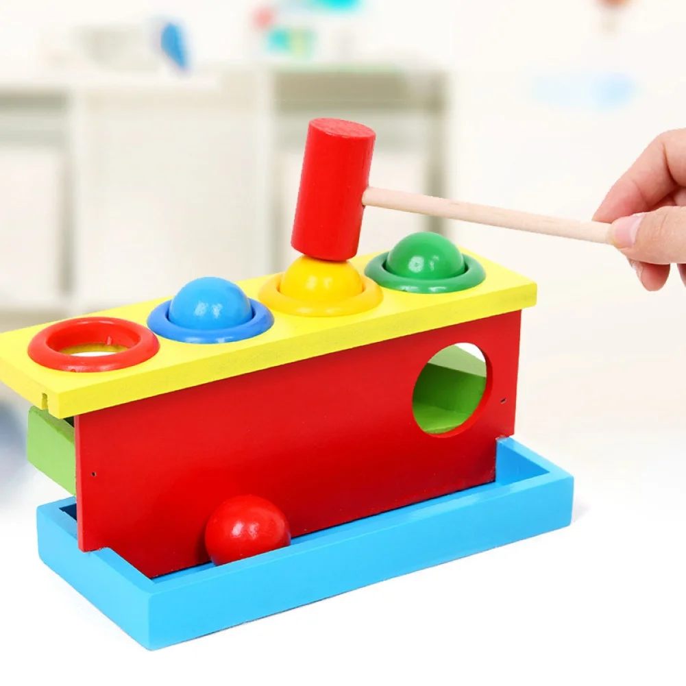SANWOOD Hammering Ball Box Toy Kid Wooden Color Match Hammering Ball Box Puzzle Game Hand Piling Interactive Toy