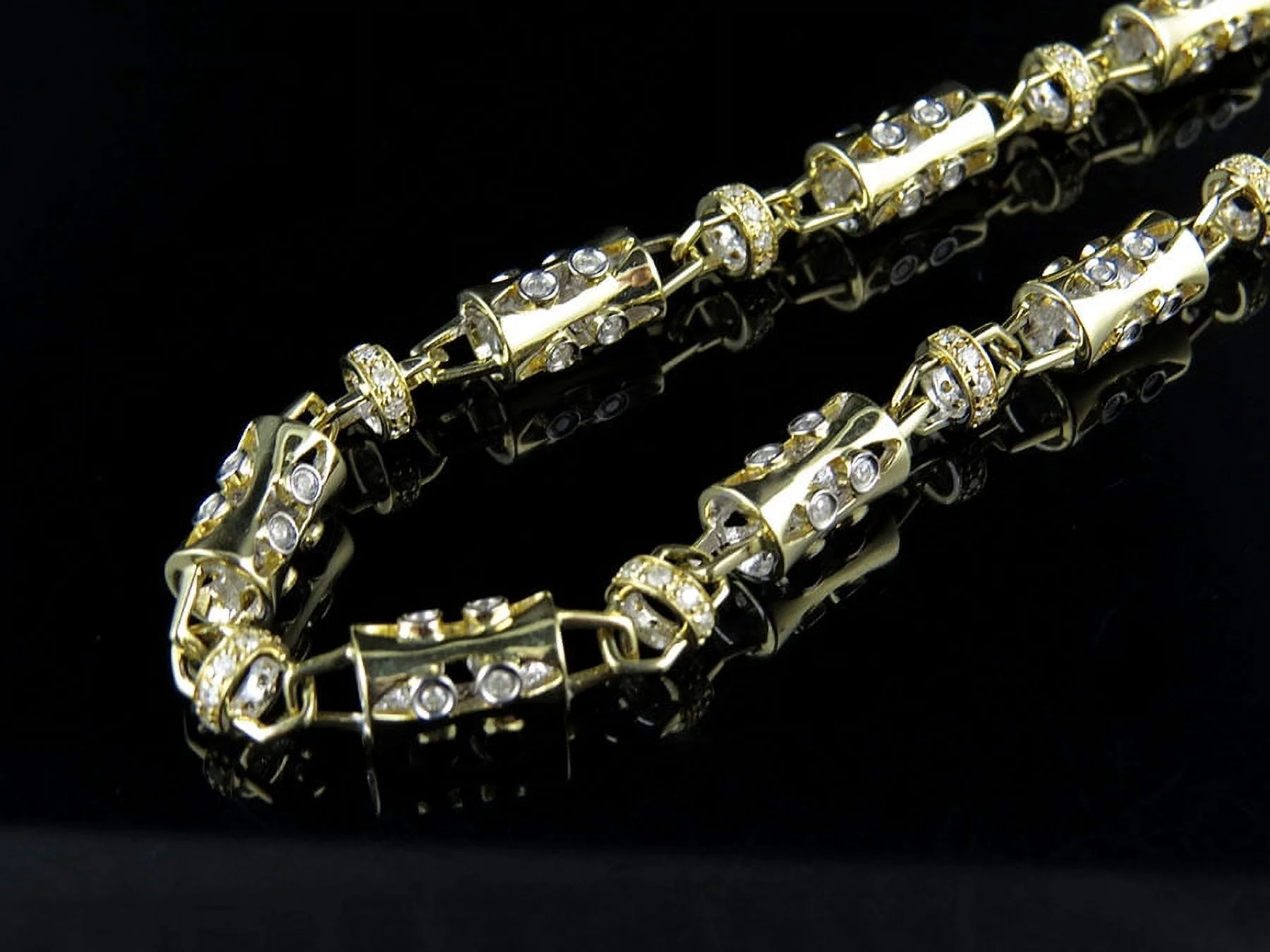 Mens 14k Yellow Gold Bullett Link 6.5 MM Real Diamond Chain Necklace 7 ct 30