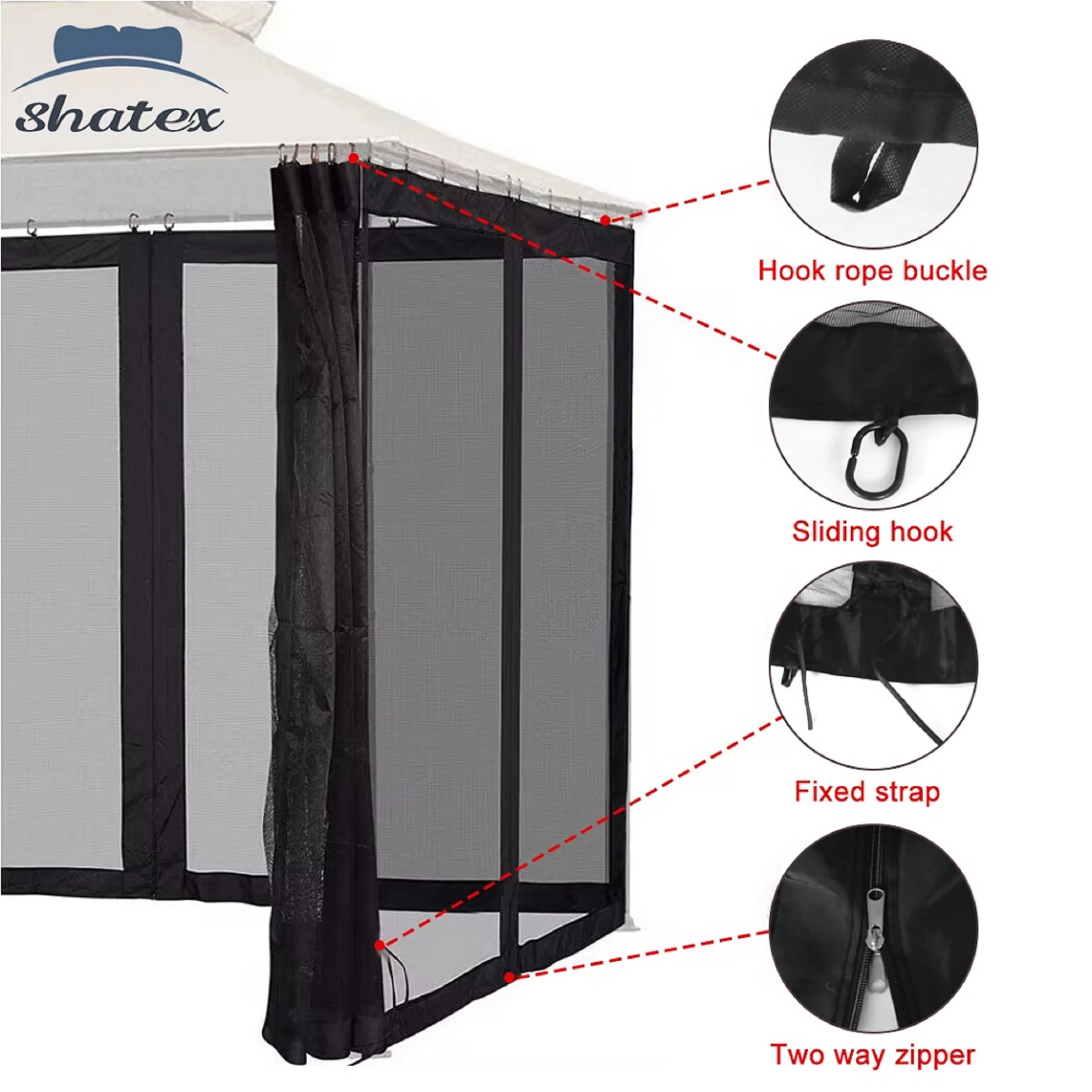 Replacement Universal Gazebo Netting 4 Panels with Zipper for Garden Patio Yard, ONLY Netting(10'x10', Black)