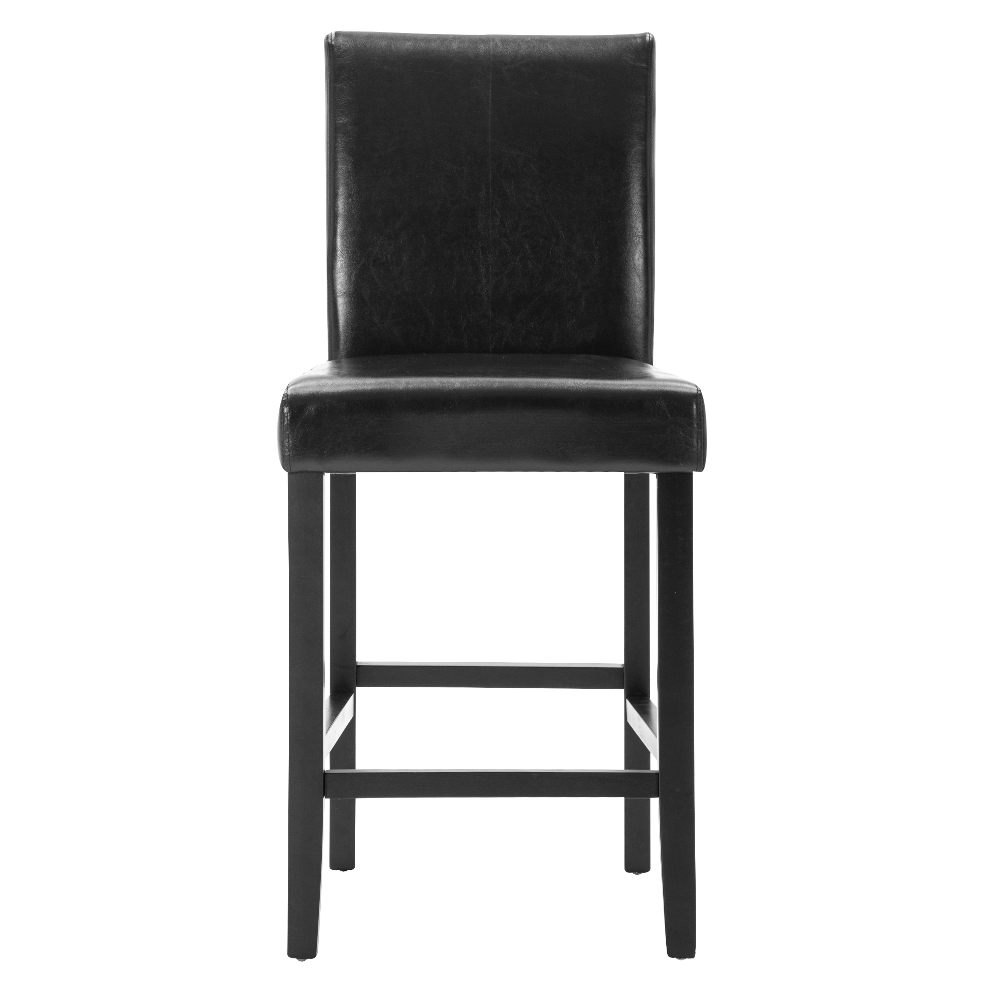 Simple Style Bar Chairs Full Back Counter Height PU Leather Upholstered Barstools, Black, Set of 2