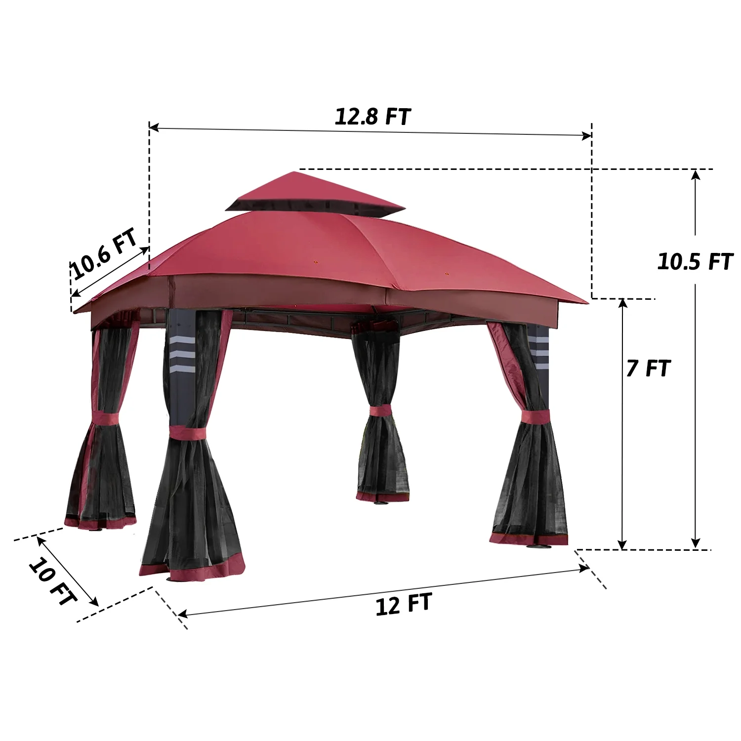 CoastShade 10x12 Gazebo Outdoor Garden Double Tired Canopy with Mosquito Netting Shade and Rain for Patio Lawn Backyard and Deck,Burgundy