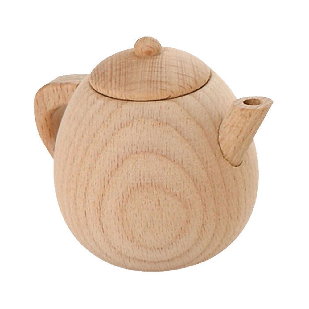 1PC Solid Wood Tableware Toy No Paint Tea Pot Toy Simulated Kitchen Cooking Tea Kettle Toy Mini Tea Pot Toy Funny Play House Cutlery Toy for Home Nursery Size M