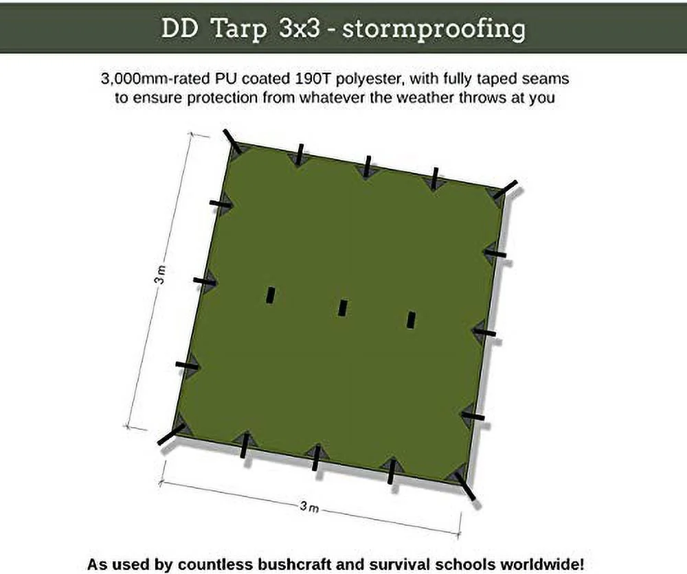 DD Hammocks - DD Tarp 3x3 - Olive Green (10ft x 10ft) - 100% Waterproof Lightweight & Multifunctional Rainfly Tarp Tent Shelter for Camping Backpacking & Hiking Adventure