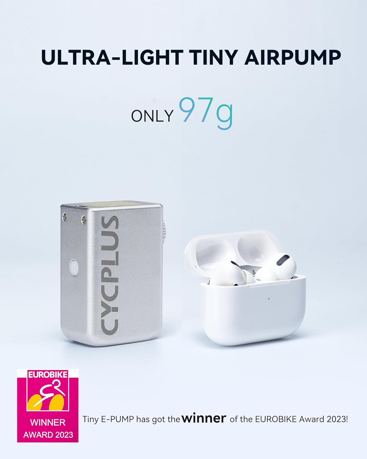 DIQIN Tiny Pump Bike Pump Portable Ultra-Mini 100PSI Electric Bicycle Pump Type-C Rechargeable Battery(Winner of The 1 Award 2023)