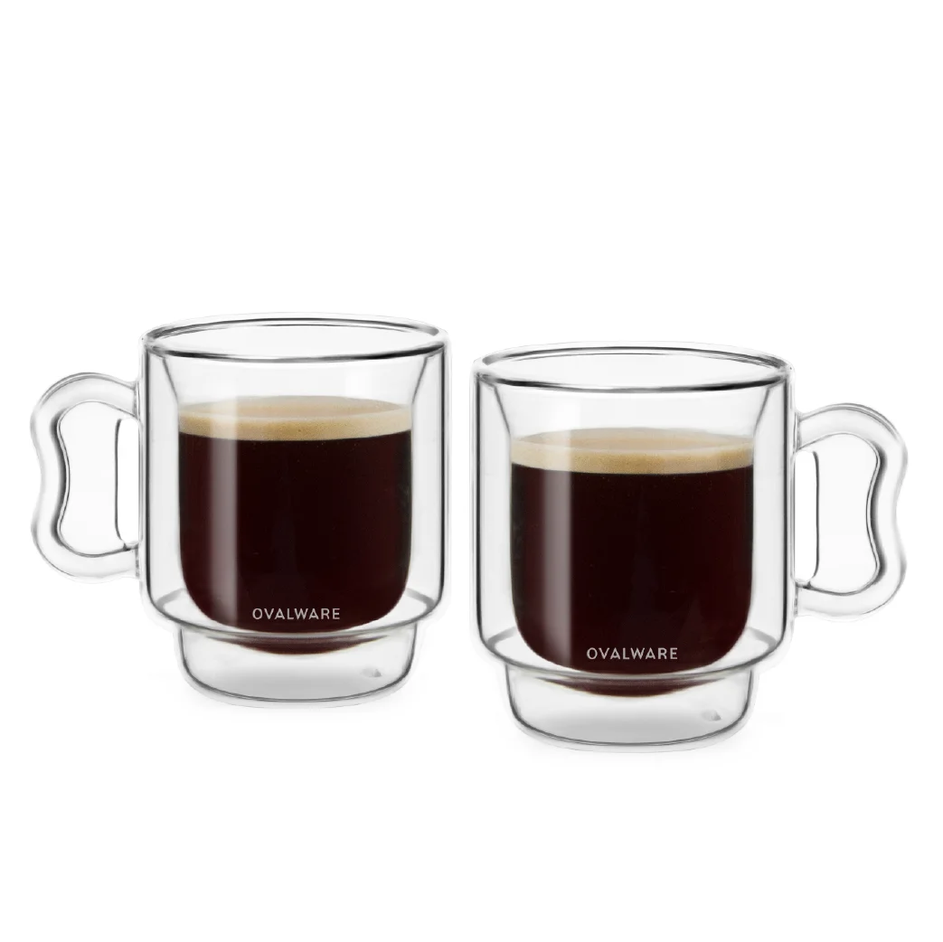 Ovalware RJ3 Double-Walled Espresso Coffee Set of 2 Clear Borosilicate Glass Cups 4oz/120ml