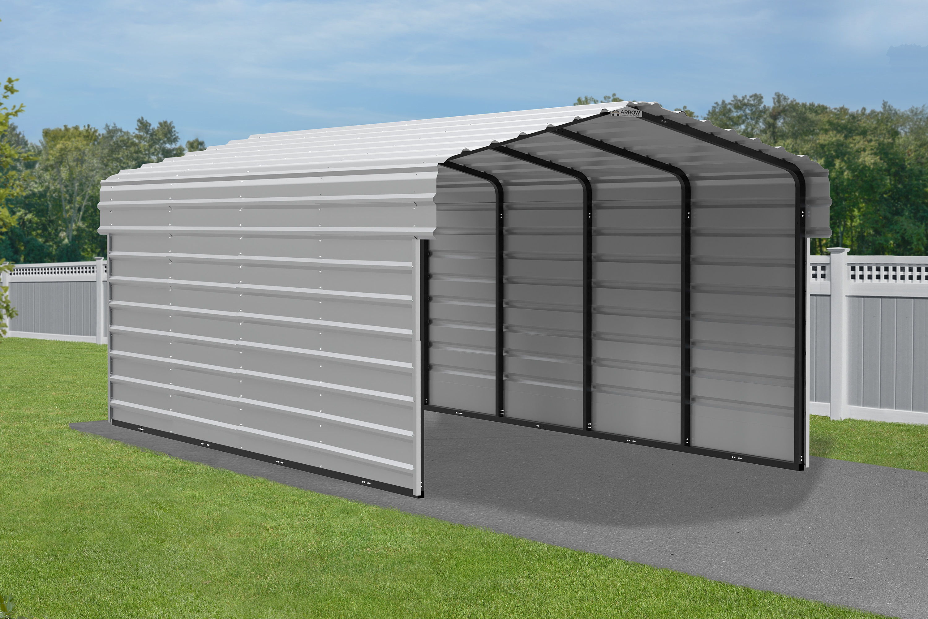 Arrow Carports Galvanized Steel Carport, with 2-Sided Enclosure, Compact Car Metal Carport Kit, 10' x 20' x 7' , Eggshell