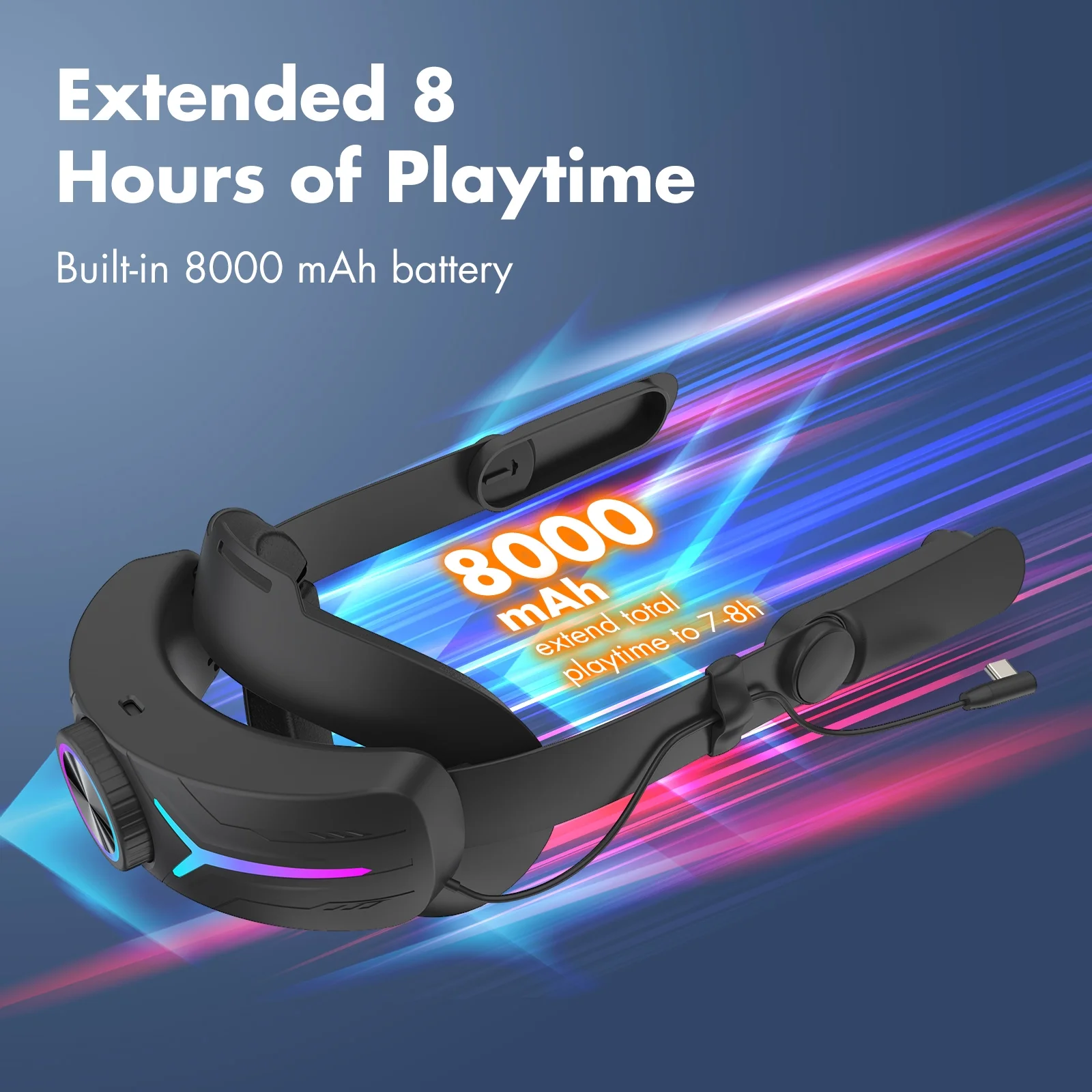 Head Strap for Meta Quest 3, 8000mAh Battery Enhanced Comfort & Extended Gaming Time Fast Charging VR Headset, Black