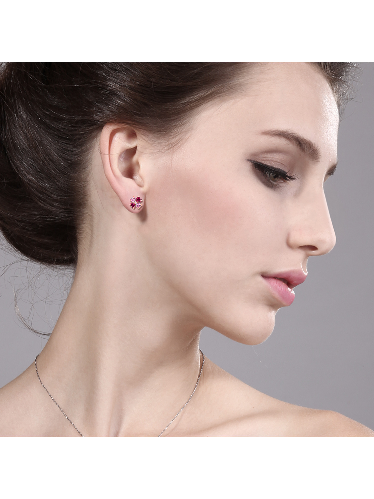 Gem Stone King 18K Rose Gold Plated Silver Pink Moissanite Red Created Ruby and White Lab Grown Diamond Earrings For Women | 2.23 Cttw | Gemstone | Heart Shape 4MM