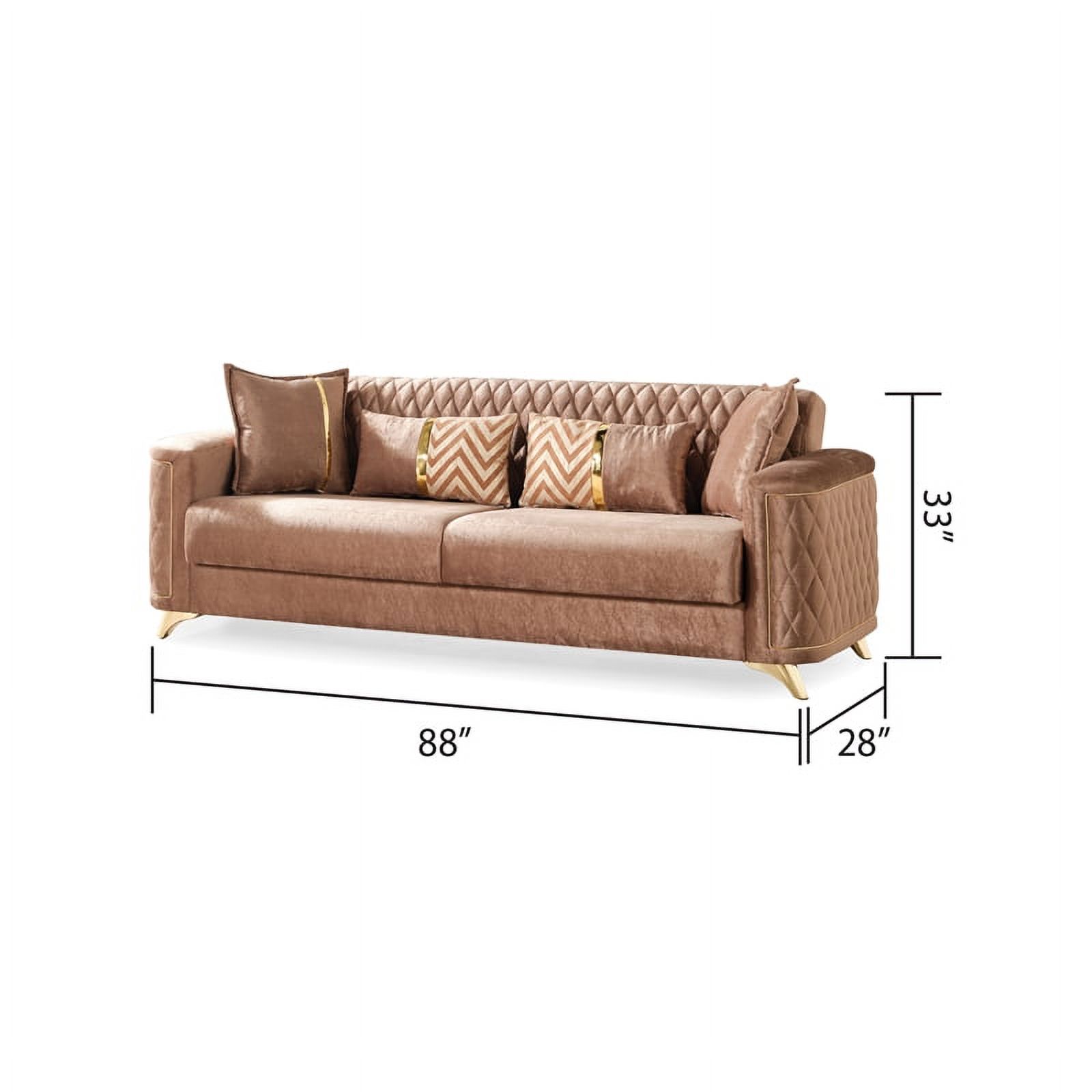 Pemberly Row Sofa Finished in Velvet Fabric made with wood in Copper Color