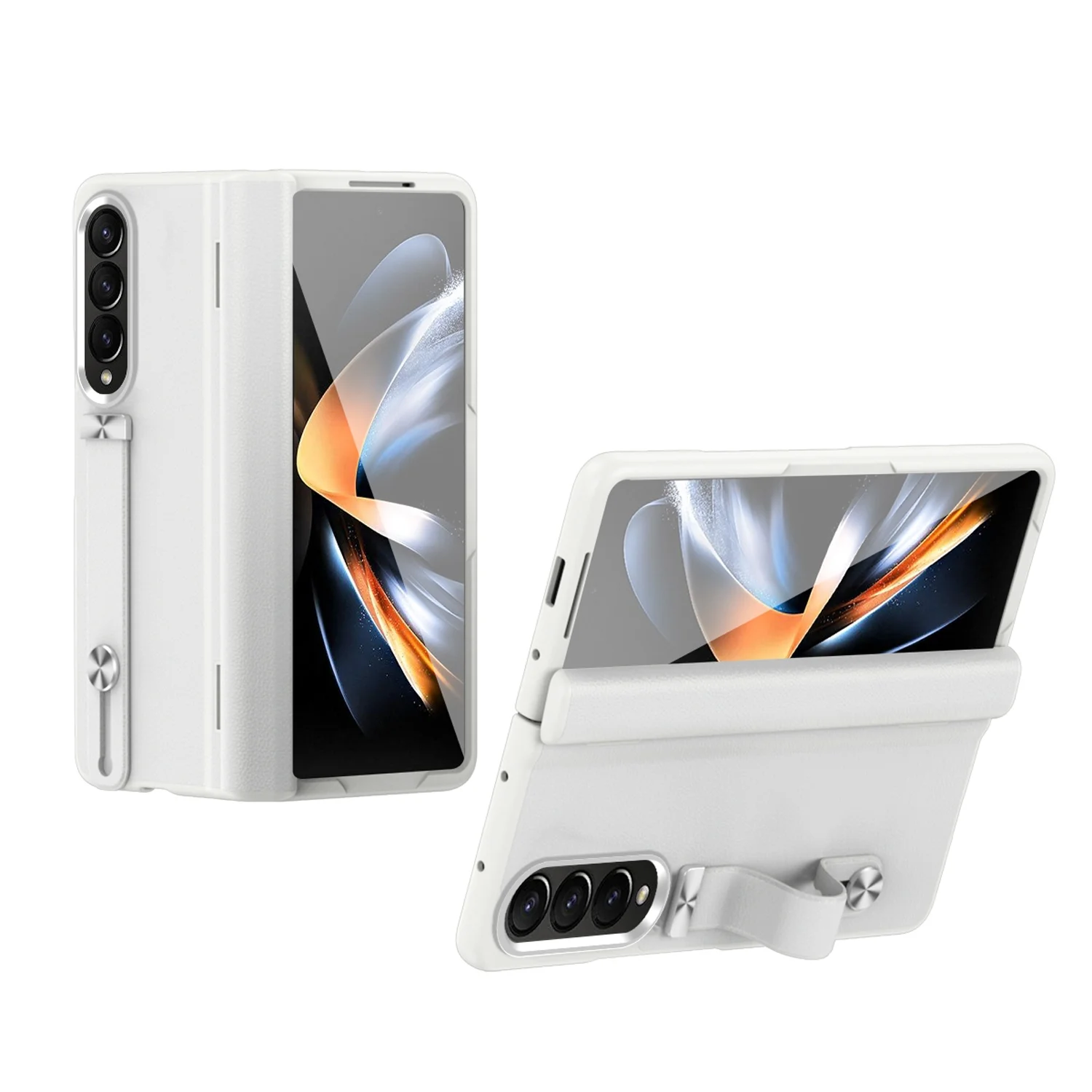 Wellovy Case for Samsung Galaxy Z Fold 4 with Tempered Glass Screen Protector & Finger Ring Buckle Stand, Slim PU Leather Hinge Protection Full Body Shockproof Case for Samsung Galaxy Z Fold 4, White