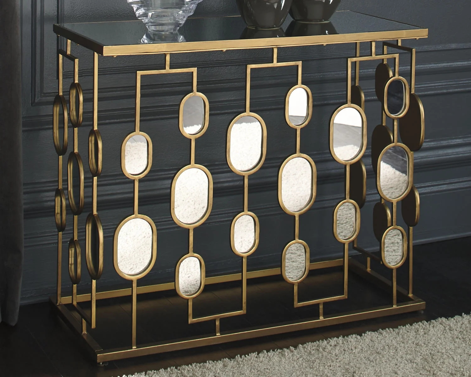 Signature Design by Ashley Contemporary Majaci Console  Gold Finish