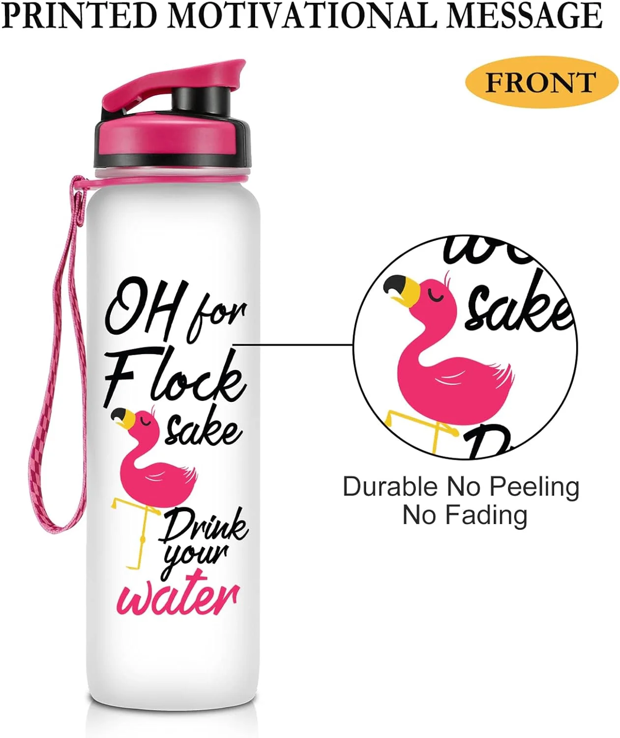 LEADO 32oz 1Liter Motivational Tracking Water Bottle with Times to Drink - for Flock Sake Drink Your Water - Funny Flamingo Birthday Gifts for Women, Friends, Wife, Mom, Daughter, Coworker, Her