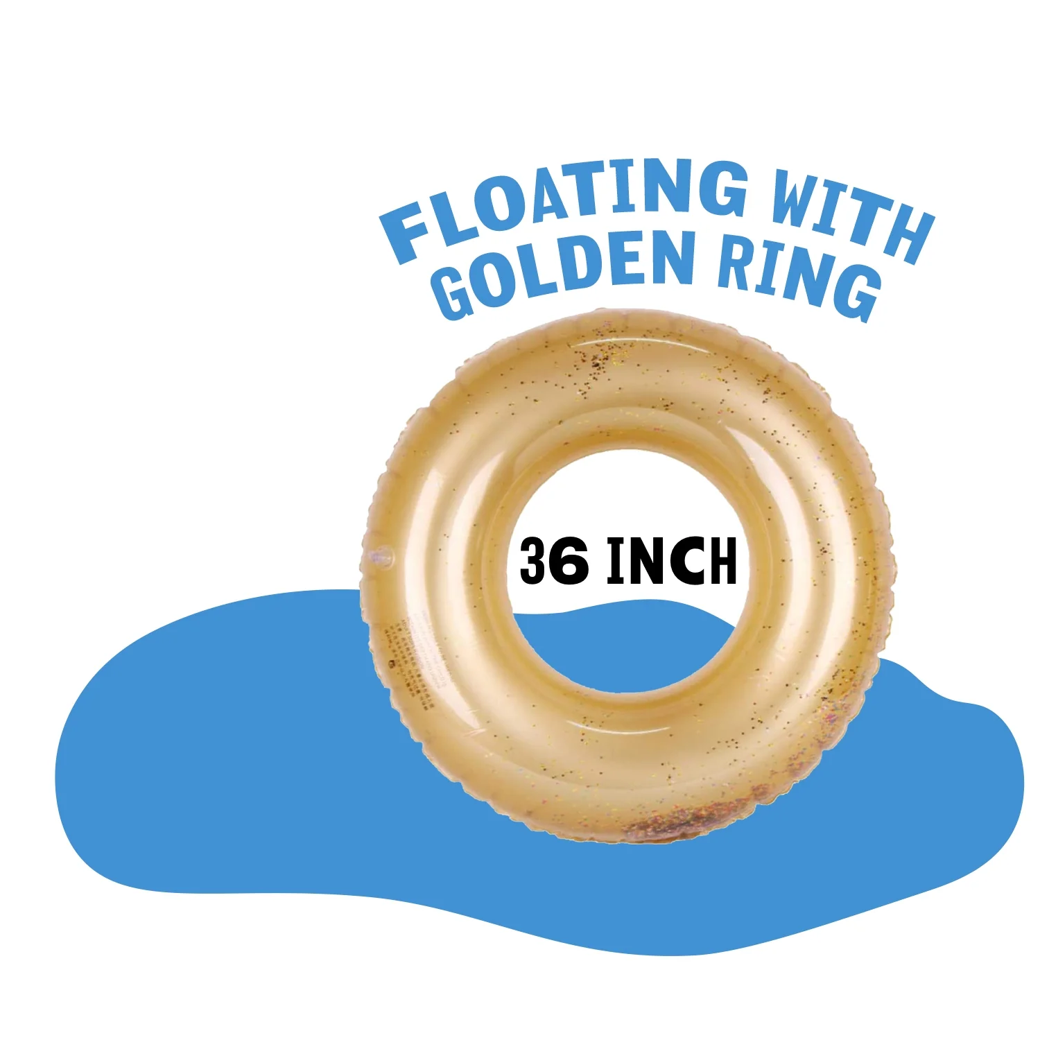 Erved 48 Inches Gold Inflatable Tube Glitter Swim Ring Durable Round Summer Inflatable Pool Float Swim Inner Tube for Pool Party Decorations