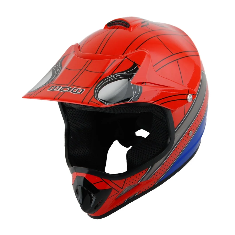 WOW Updated Youth Motocross Helmet Kids Motorcycle Bike Helmet HJOY Spider Red + Goggles + Skeleton Red Glove Bundle