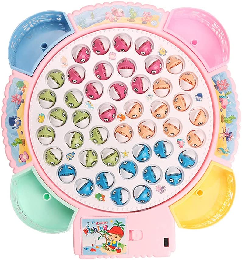 Magnetic Fishing Game Toy Pole and Rod Fish Board Rotating with Music Includes 45 Fish and 4 Fishing Poles Fine Motor Skill Training Great Birthday for Children Kids Toddles Boys Girls