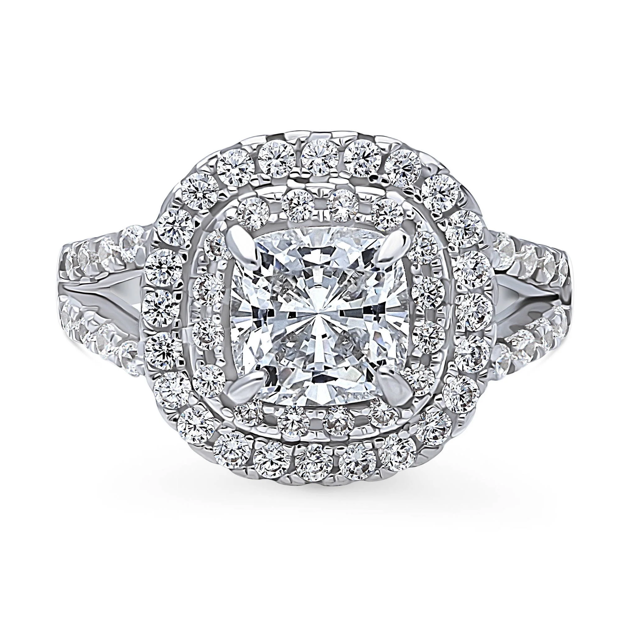 BERRICLE Sterling Silver Halo Wedding Engagement Rings Cushion Cut Cubic Zirconia CZ Statement Cocktail Split Shank Ring for Women, Rhodium Plated Size 7
