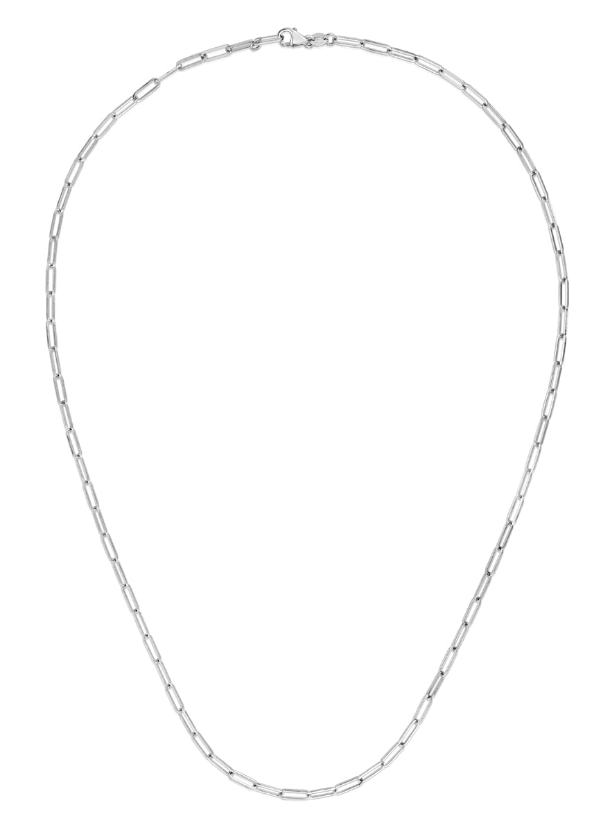 14k White Gold Finish 2.5mm Polished Paperclip Paper Clip Chain with Lobster Clasp